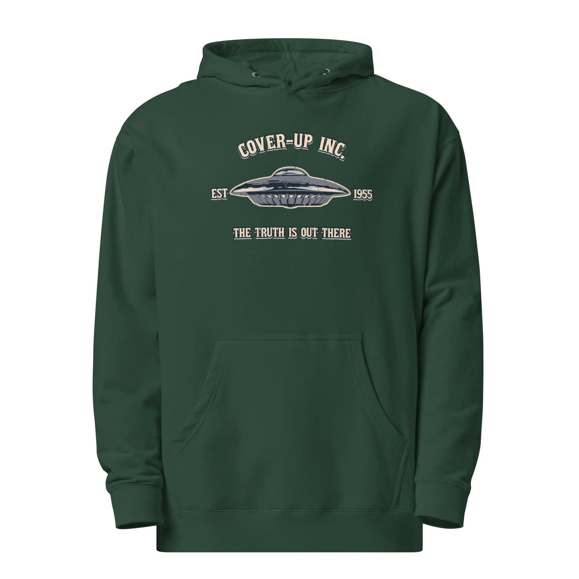 a green hoodie with the words cover up inc on it