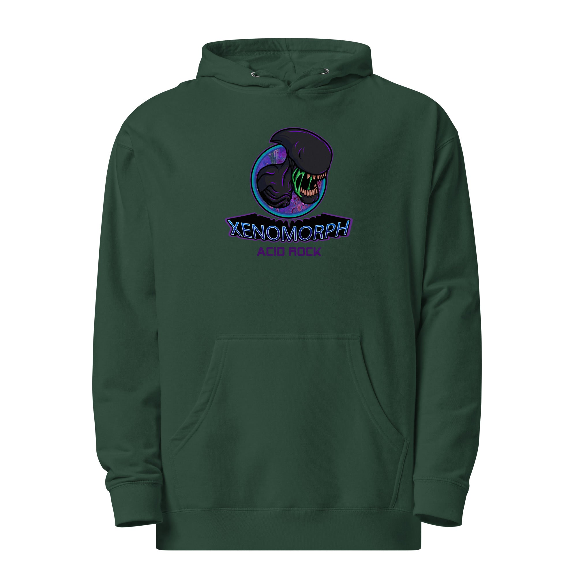 a green hoodie with a black and green kennomorph logo