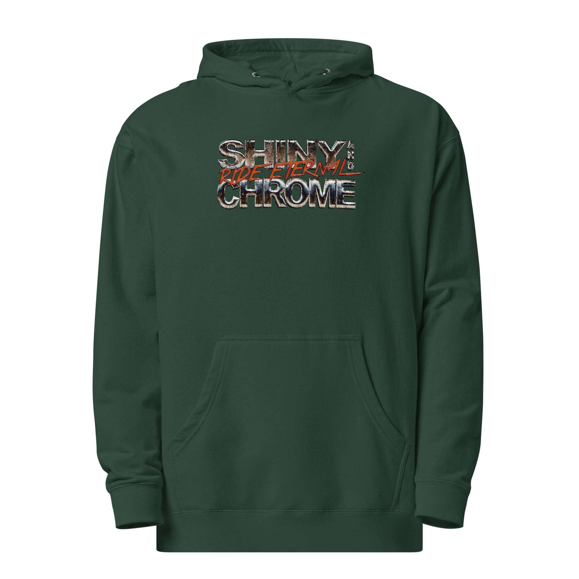a green hoodie with the words shine chrome on it