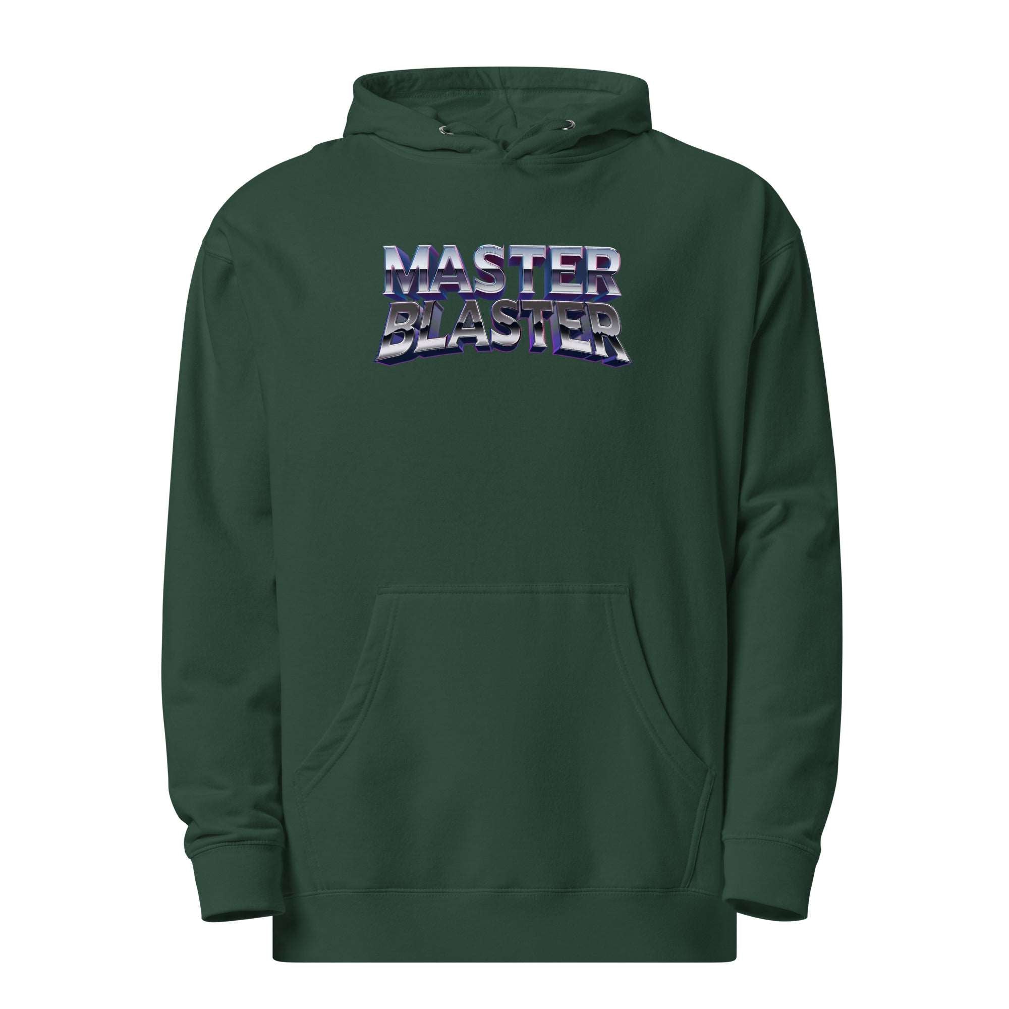 a green hoodie with the words master blaster printed on it