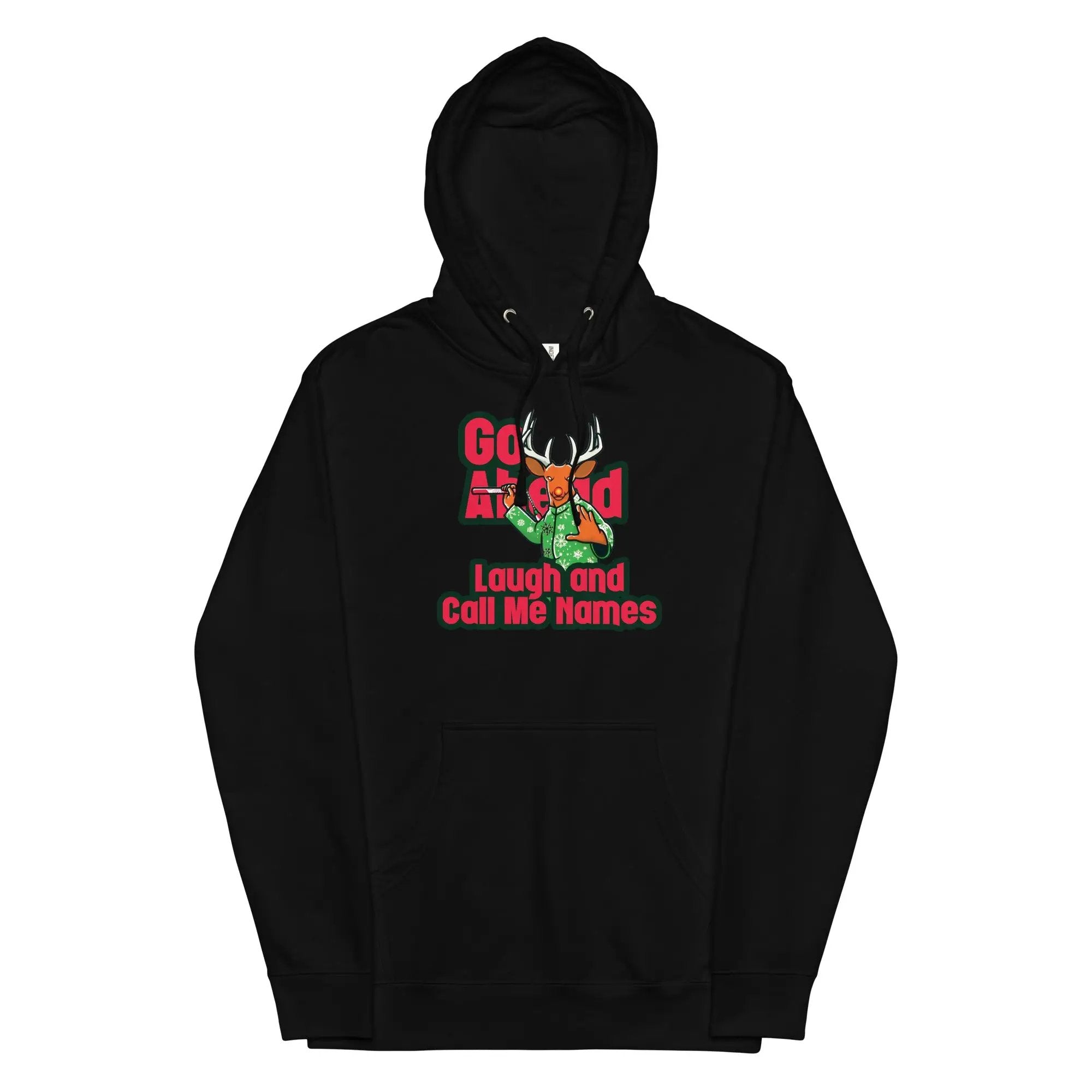 a black hoodie with the words go hard, laugh and call me home