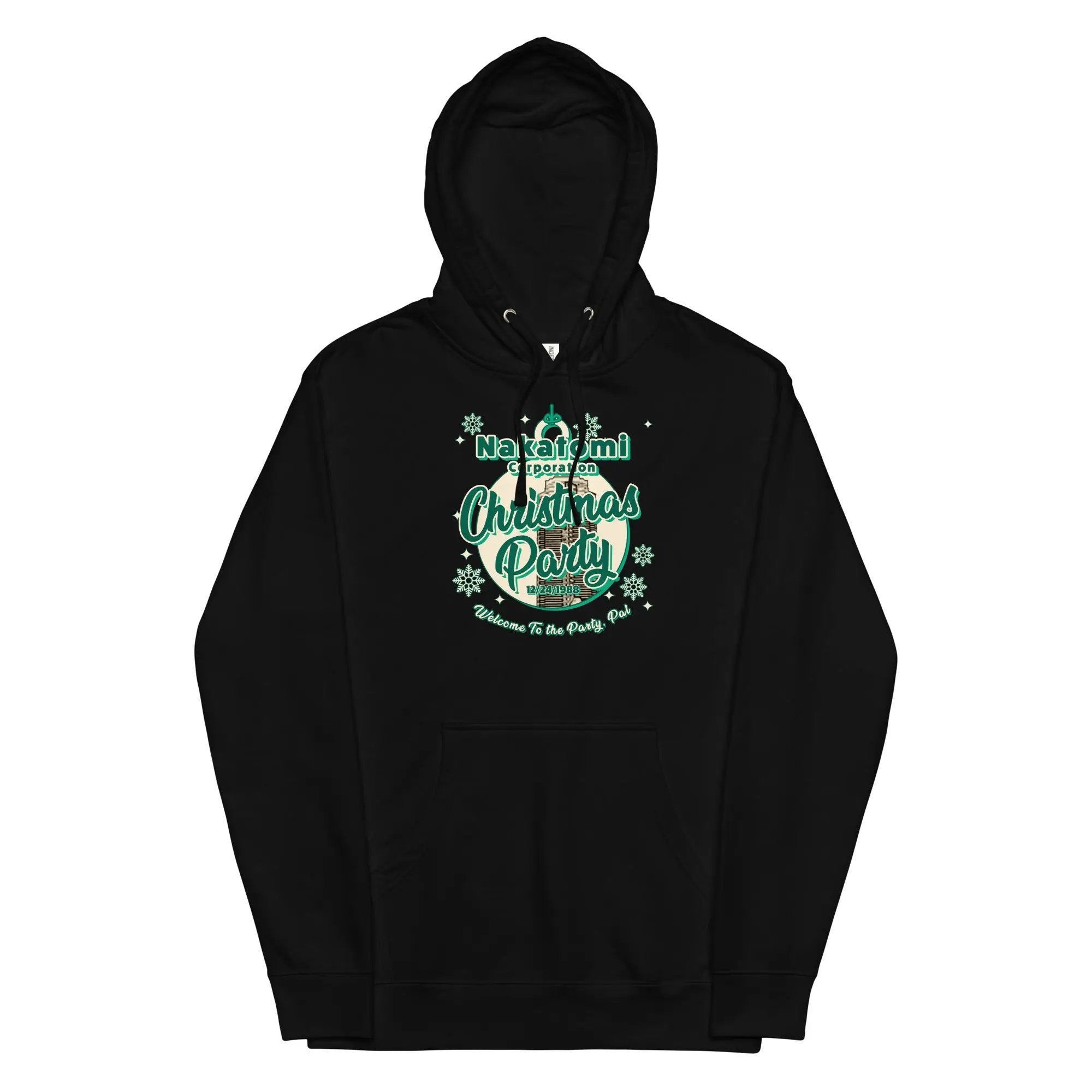 a black hoodie with a green and white design on it