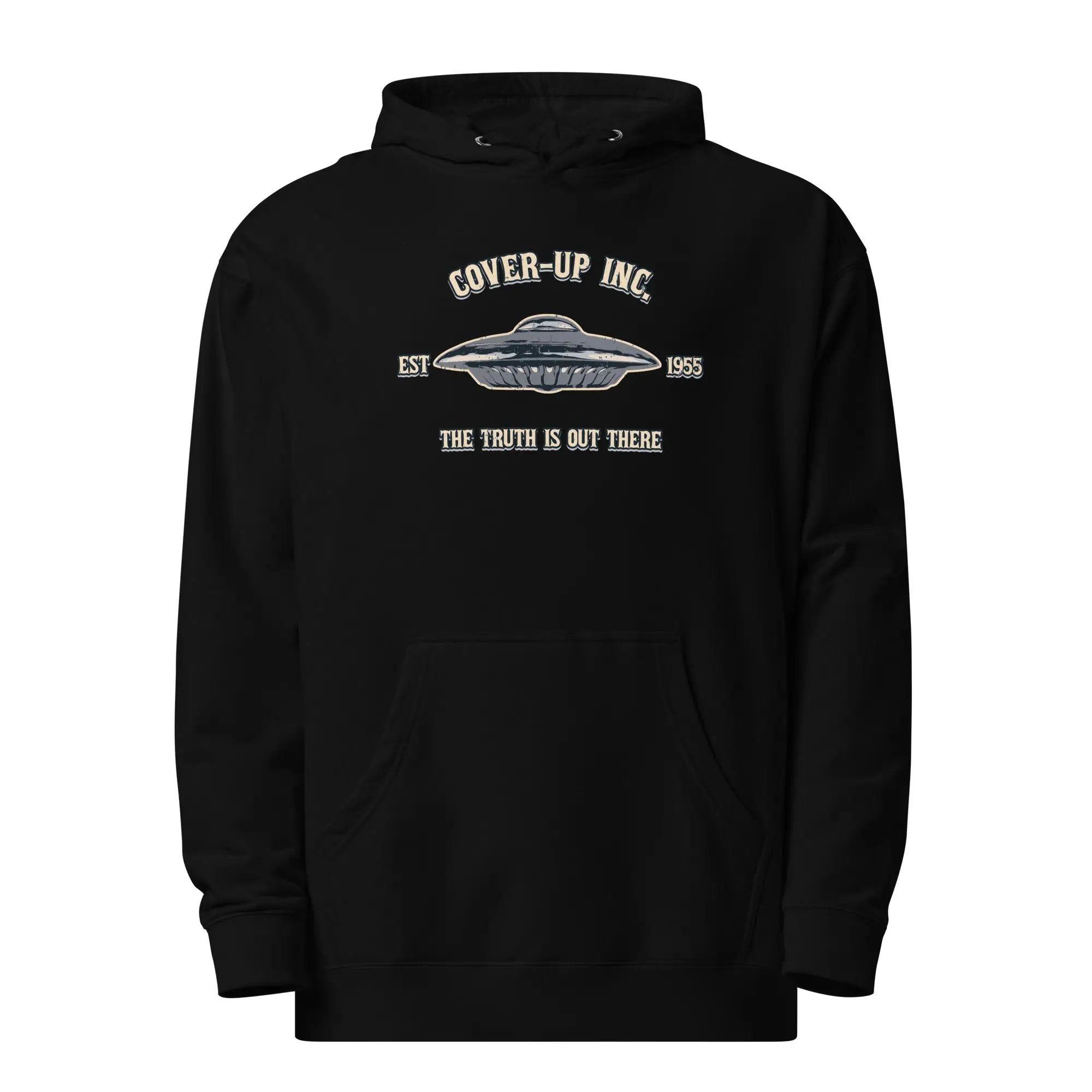 a black hoodie with the words cover up inc on it