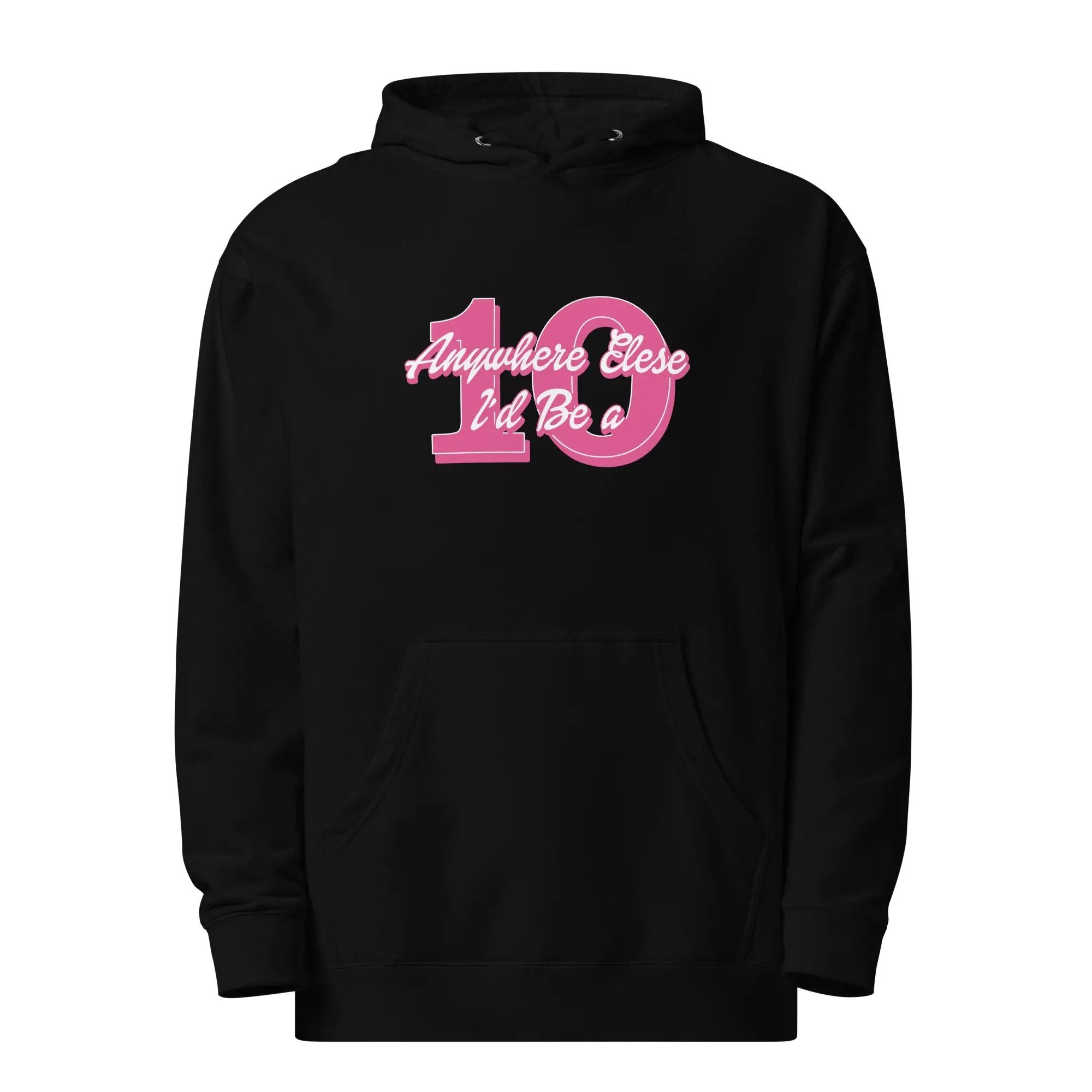 a black hoodie with a pink number on it