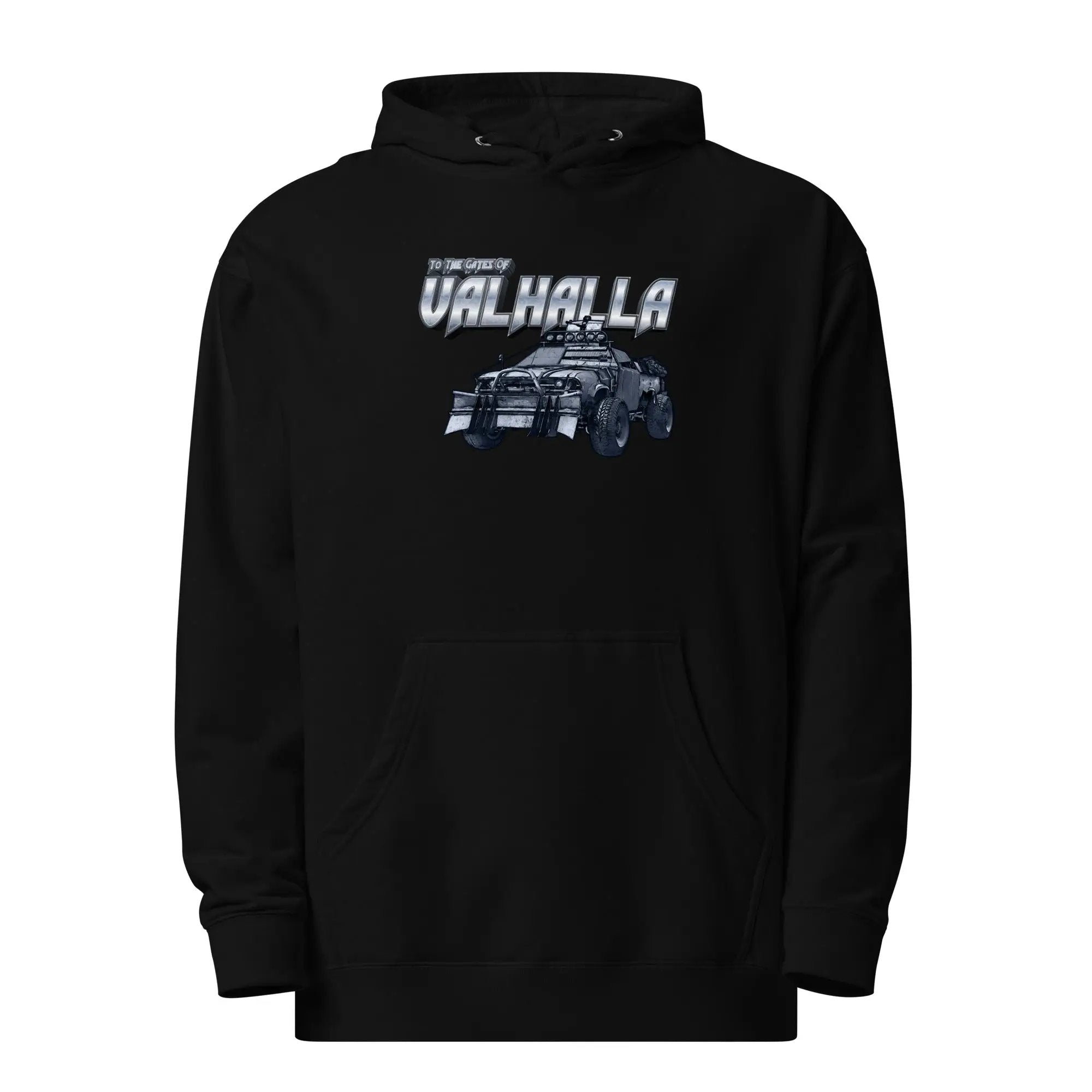 a black hoodie with an image of a monster truck
