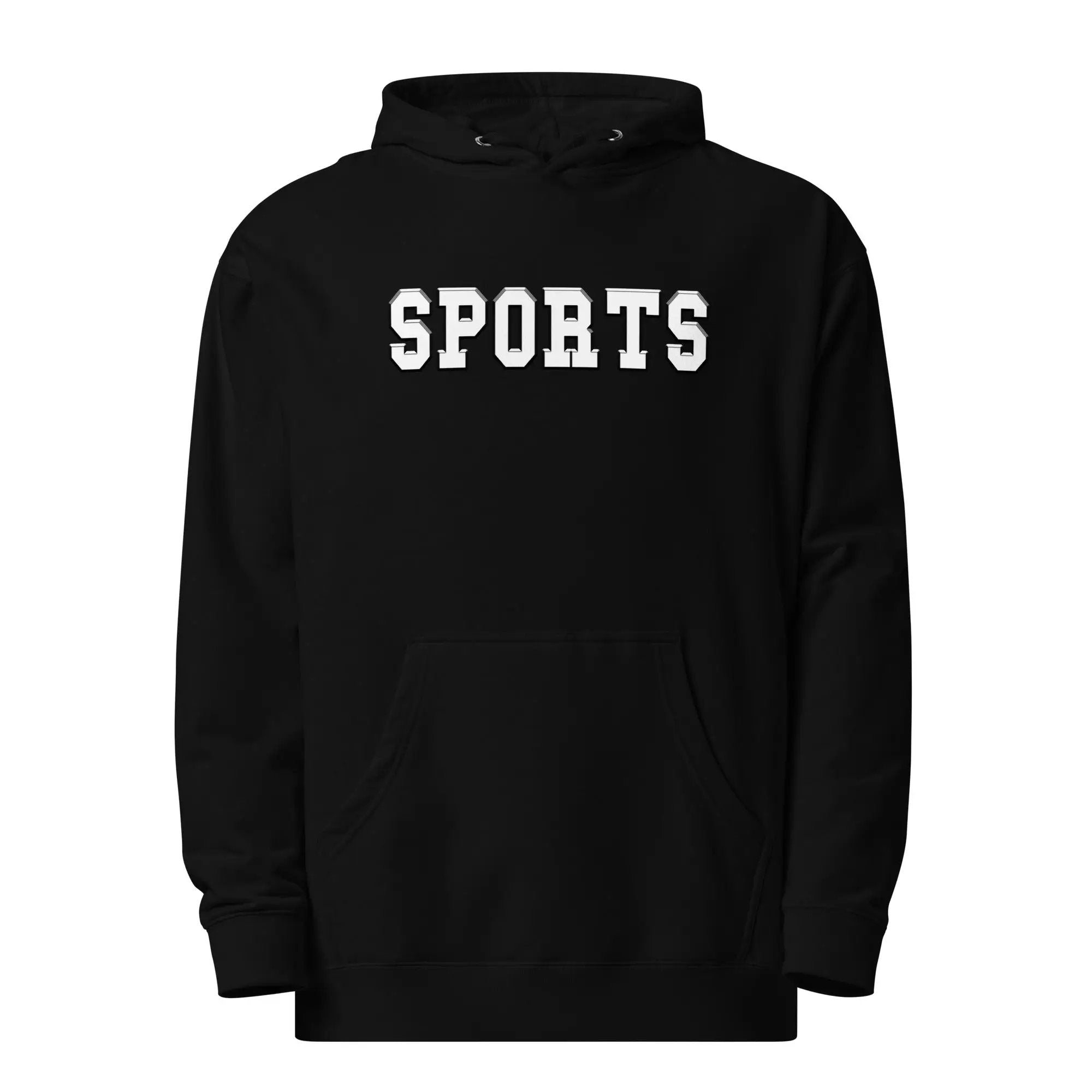 a black hoodie with the words sports on it