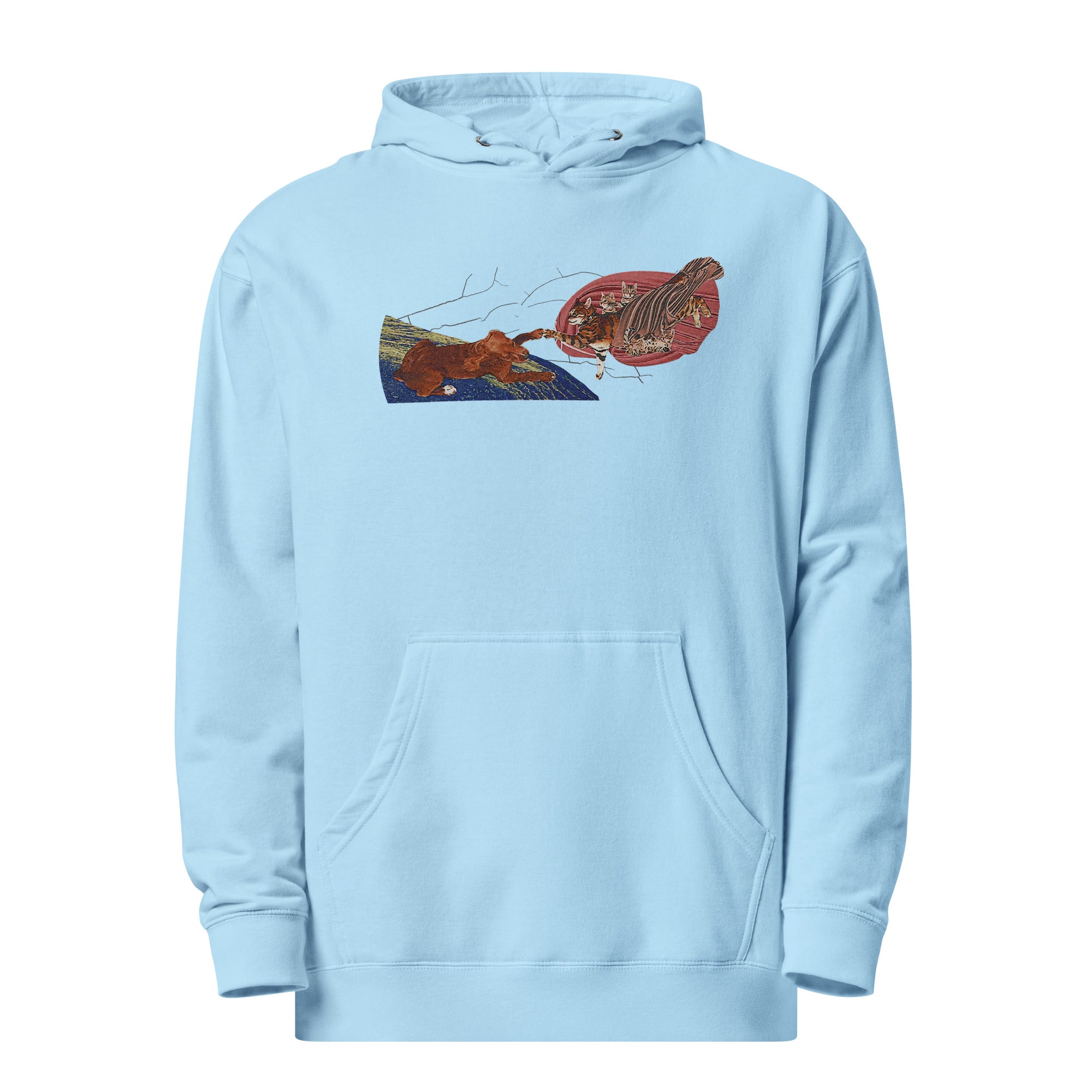 a blue hoodie with a picture of a fish on it