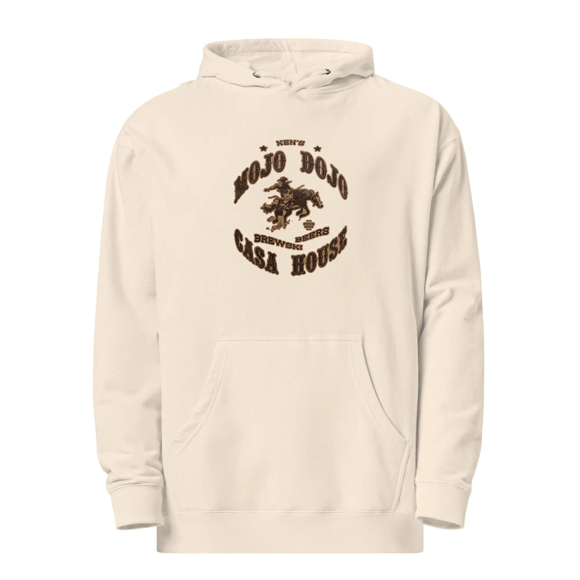 a white hoodie with a horse on it