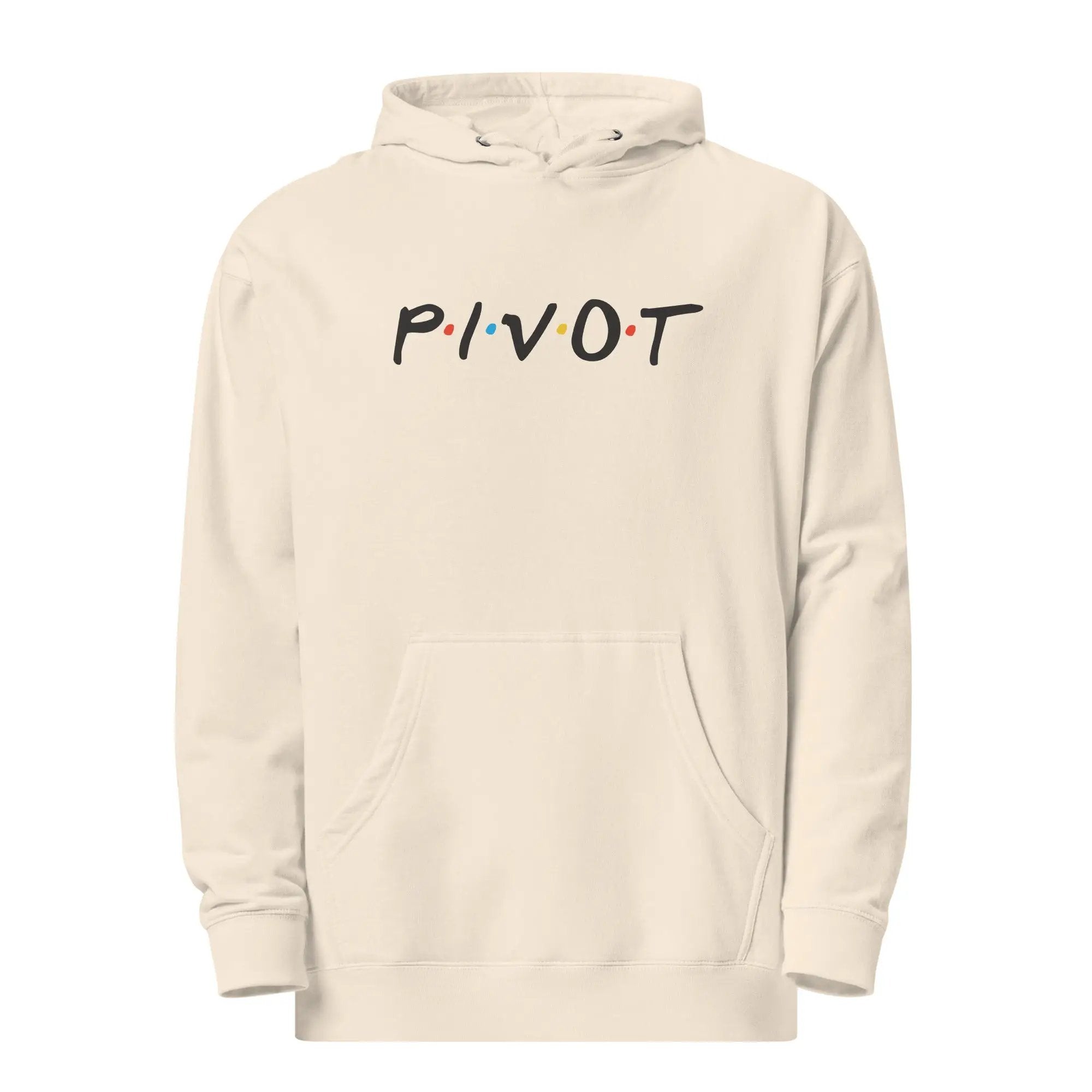 a white hoodie with the word pivot printed on it