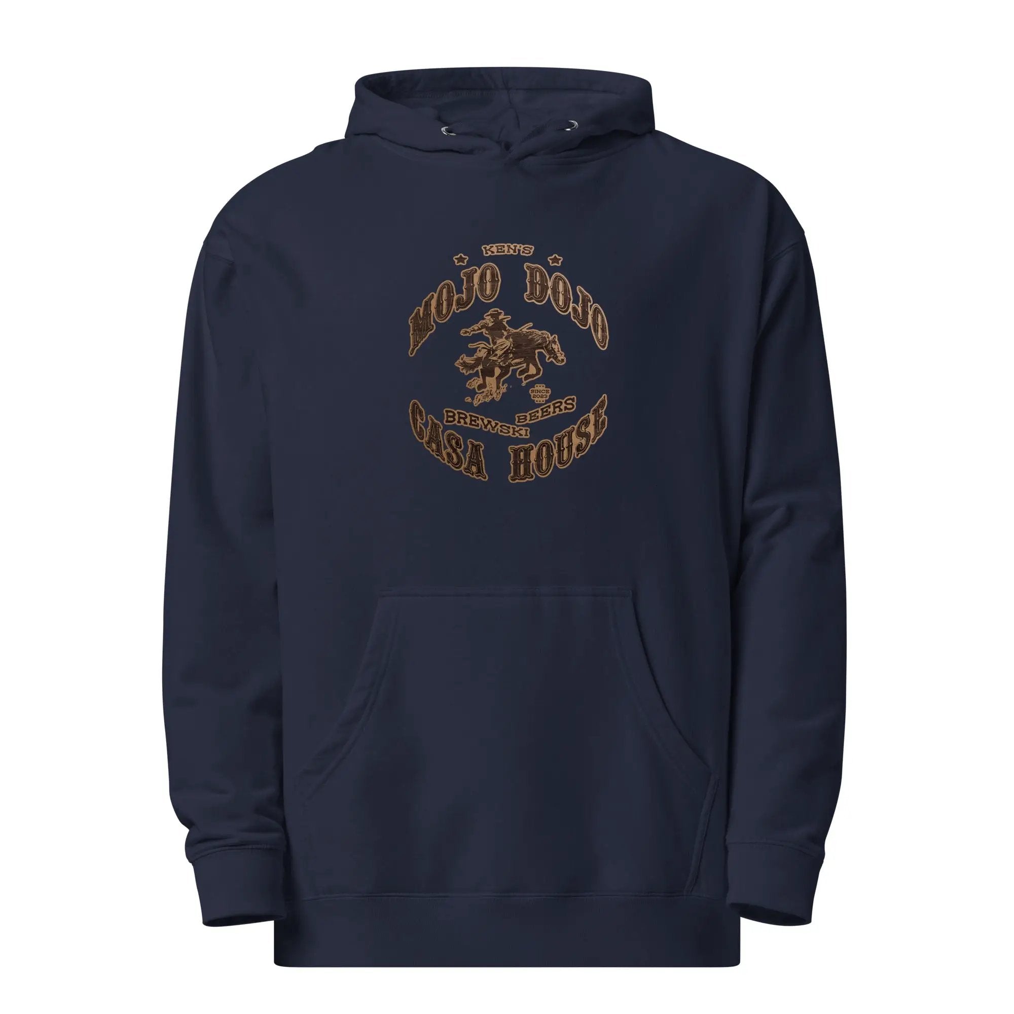 a dark blue hoodie with a horse on it