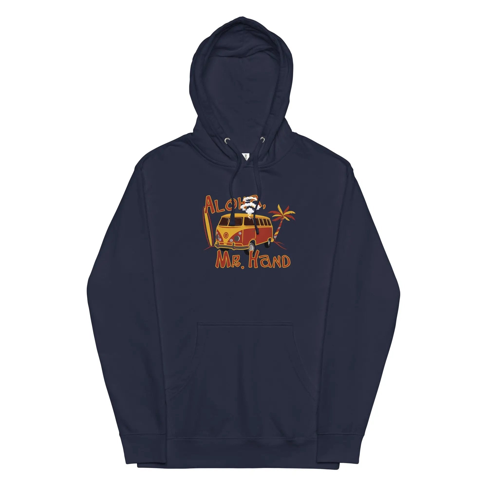 a dark blue hoodie with an image of a car with a skull on it