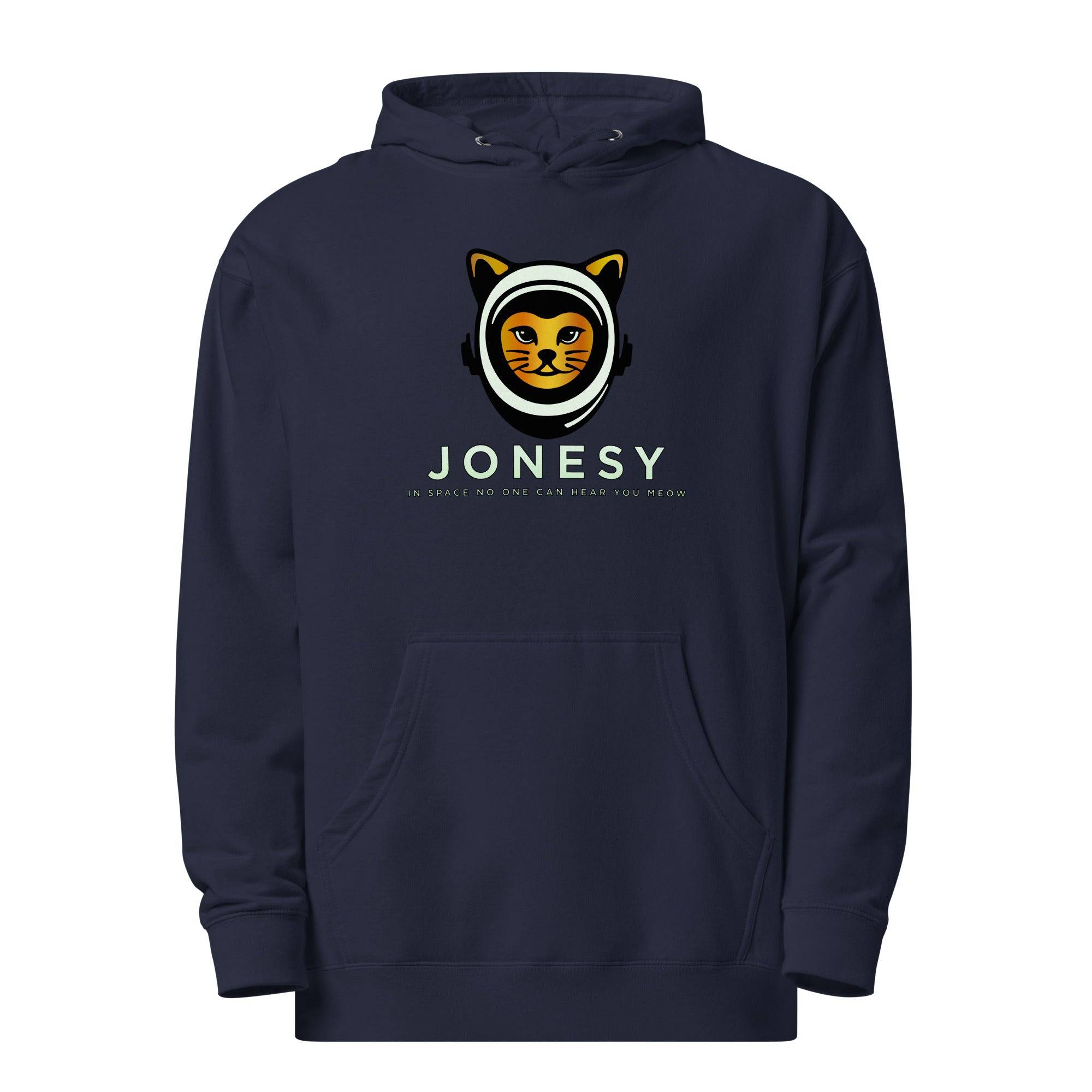 a navy hoodie with a monkey head on it