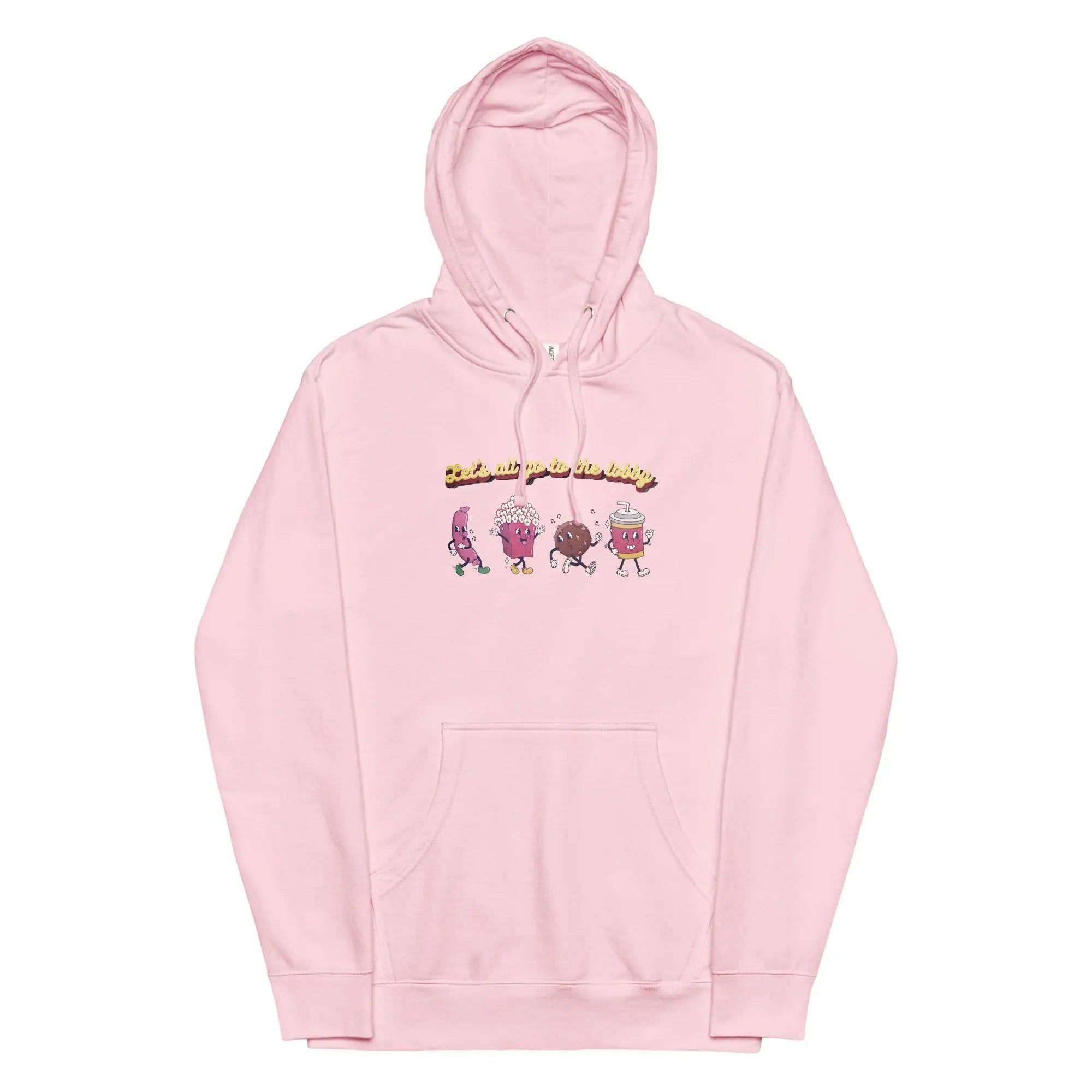 a pink hoodie with a cartoon character on it