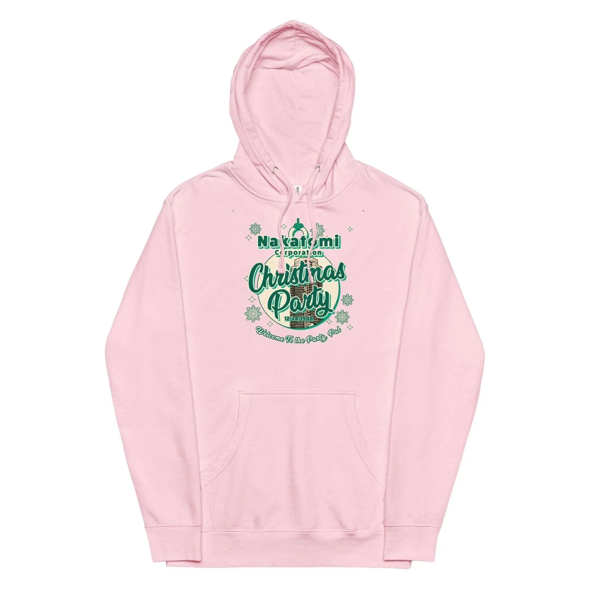 a pink hoodie with the words christmas party on it