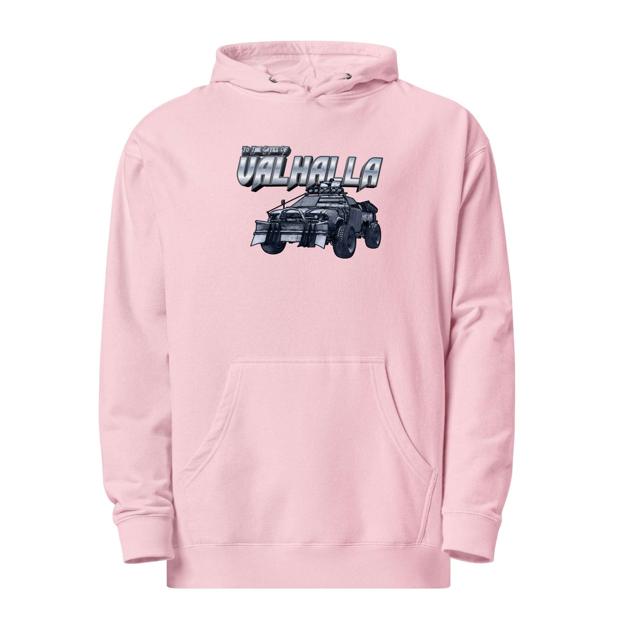 a pink hoodie with an image of a jeep on it