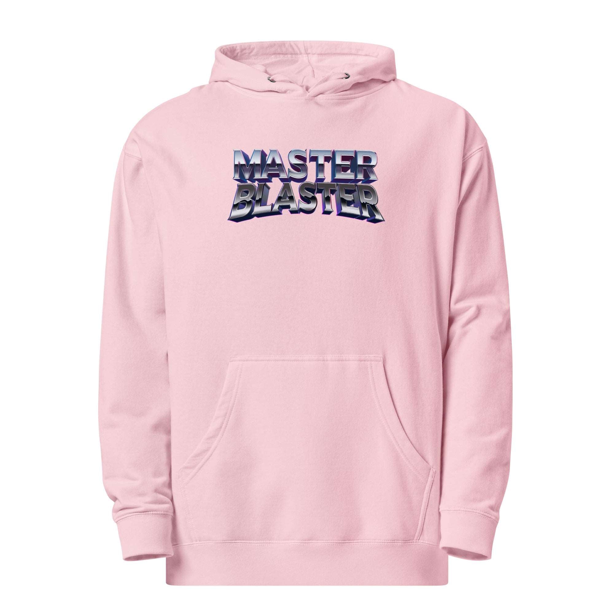 a pink hoodie with the words master blaster printed on it