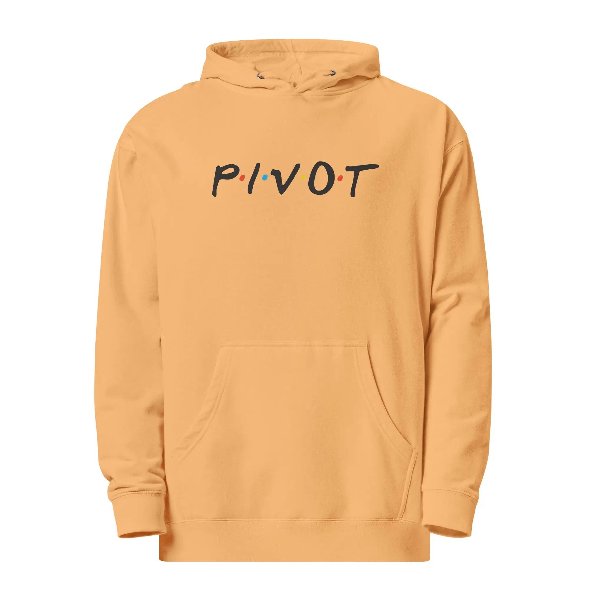 a yellow hoodie with the word pivot printed on it