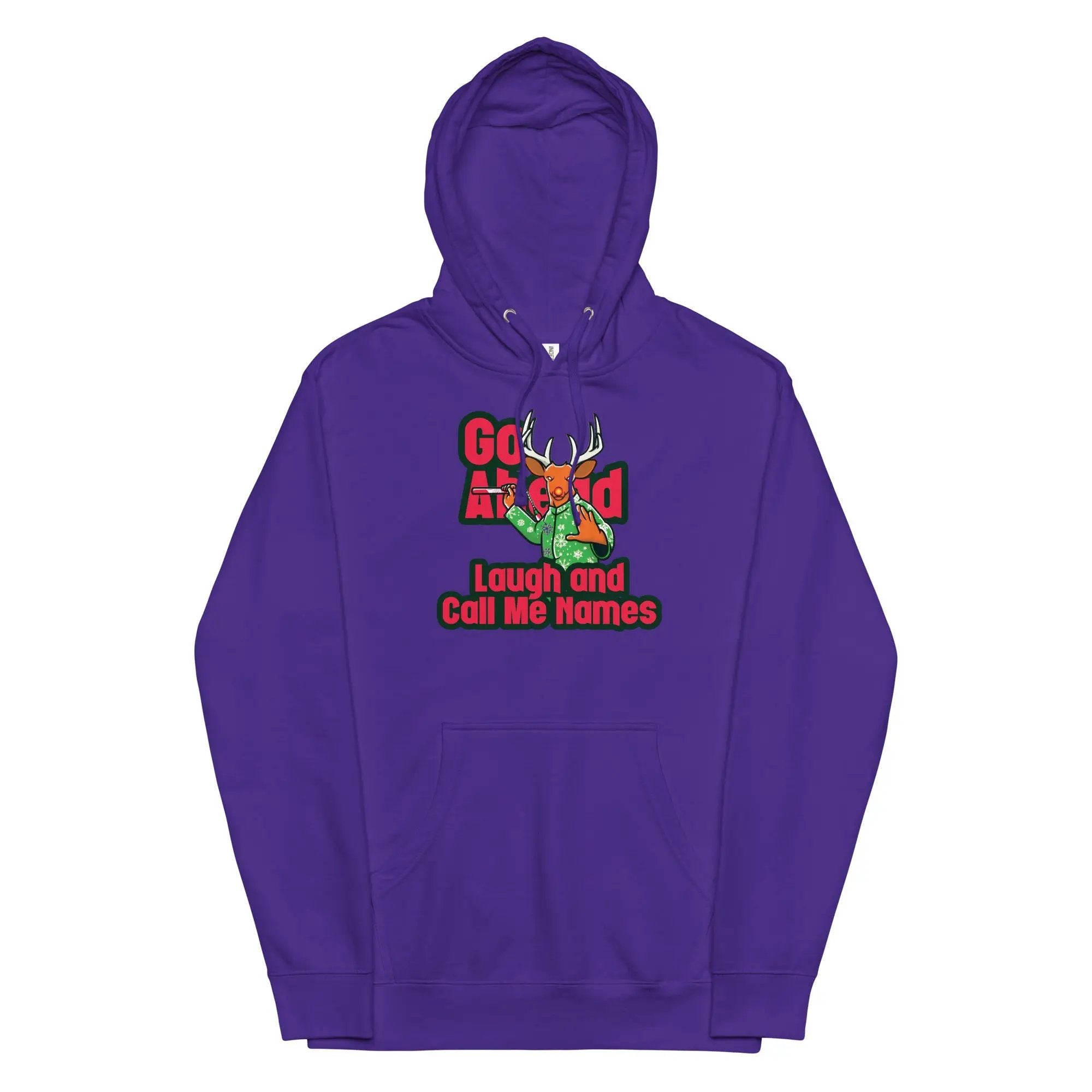 a purple hoodie with the words go hard, laugh and call me home