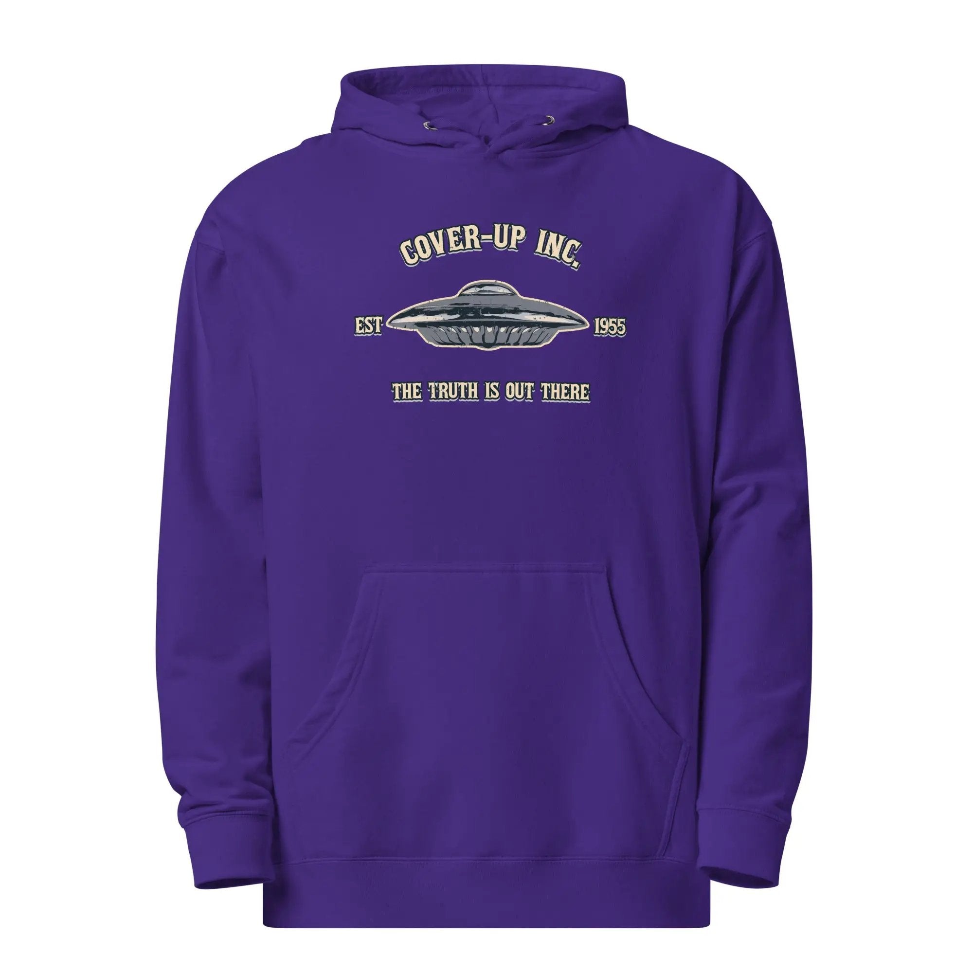 a purple hoodie with the words cover up inc on it