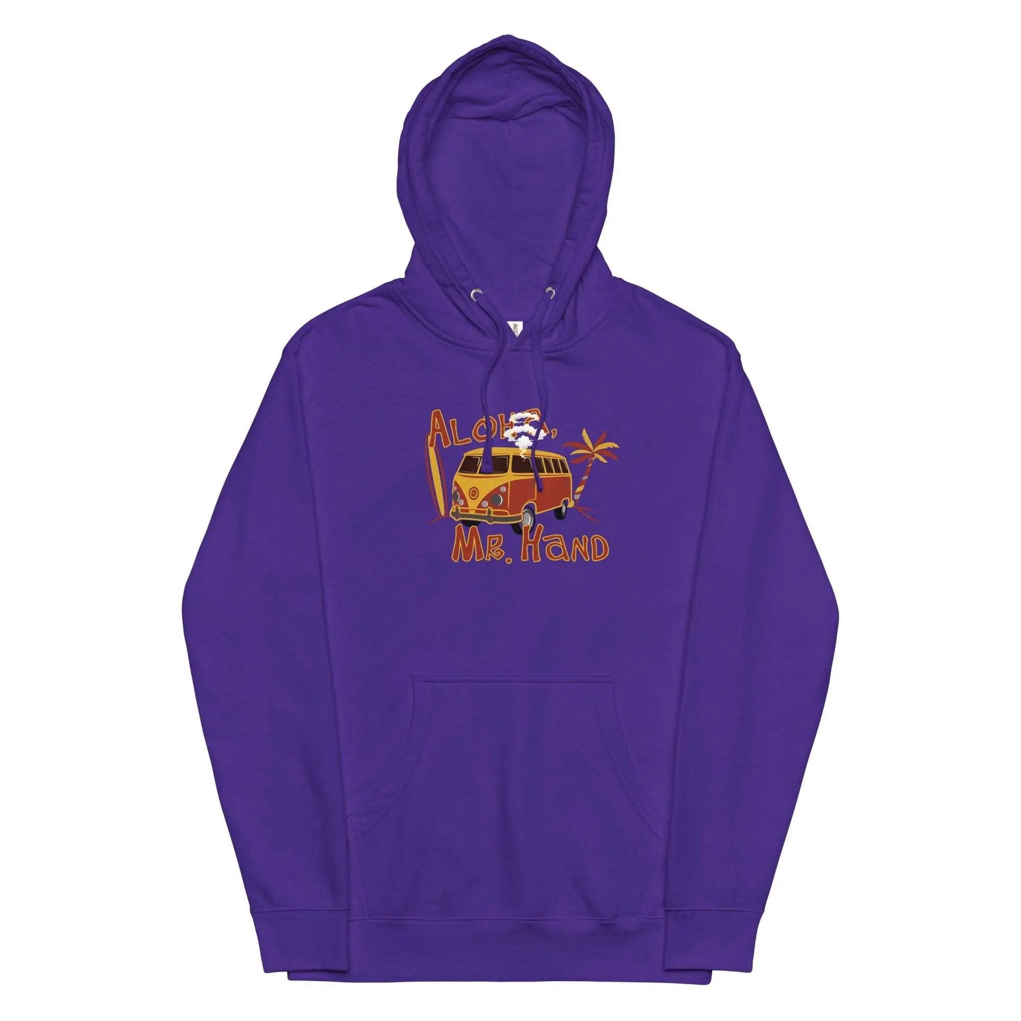 a purple hoodie with an image of a drummer on it