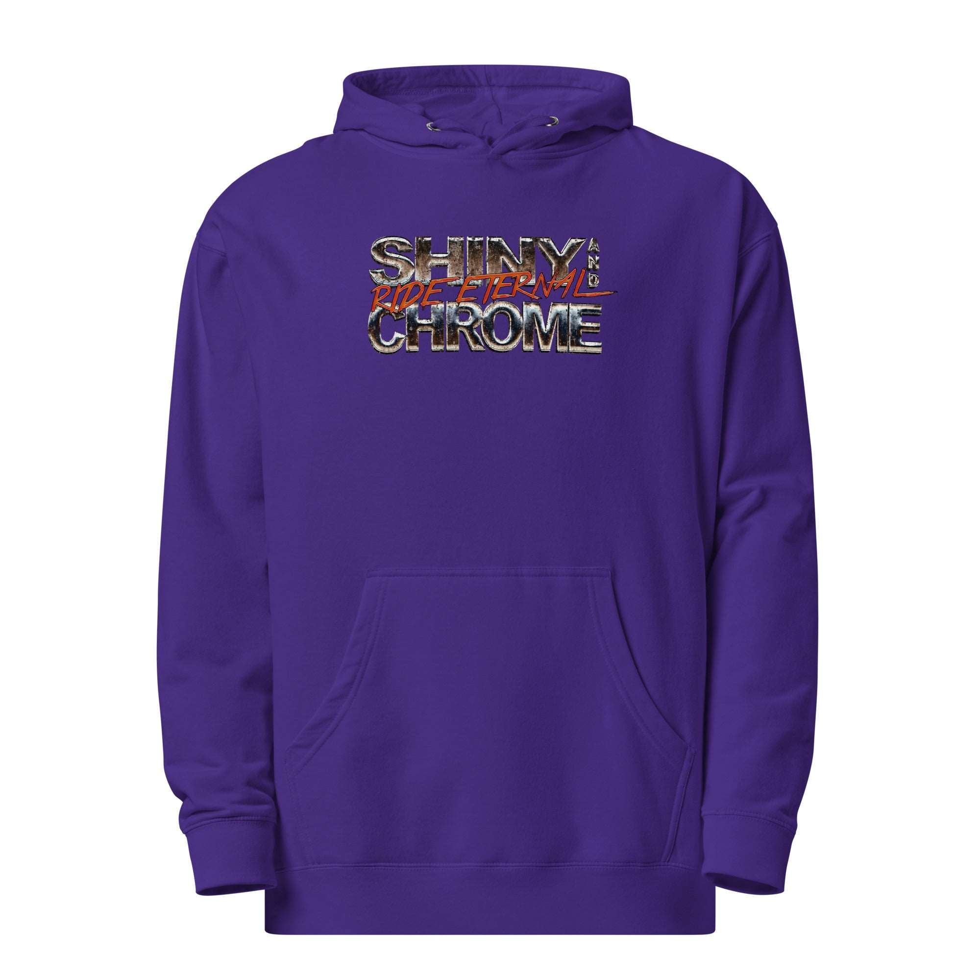 a purple hoodie with the words shine chrome on it