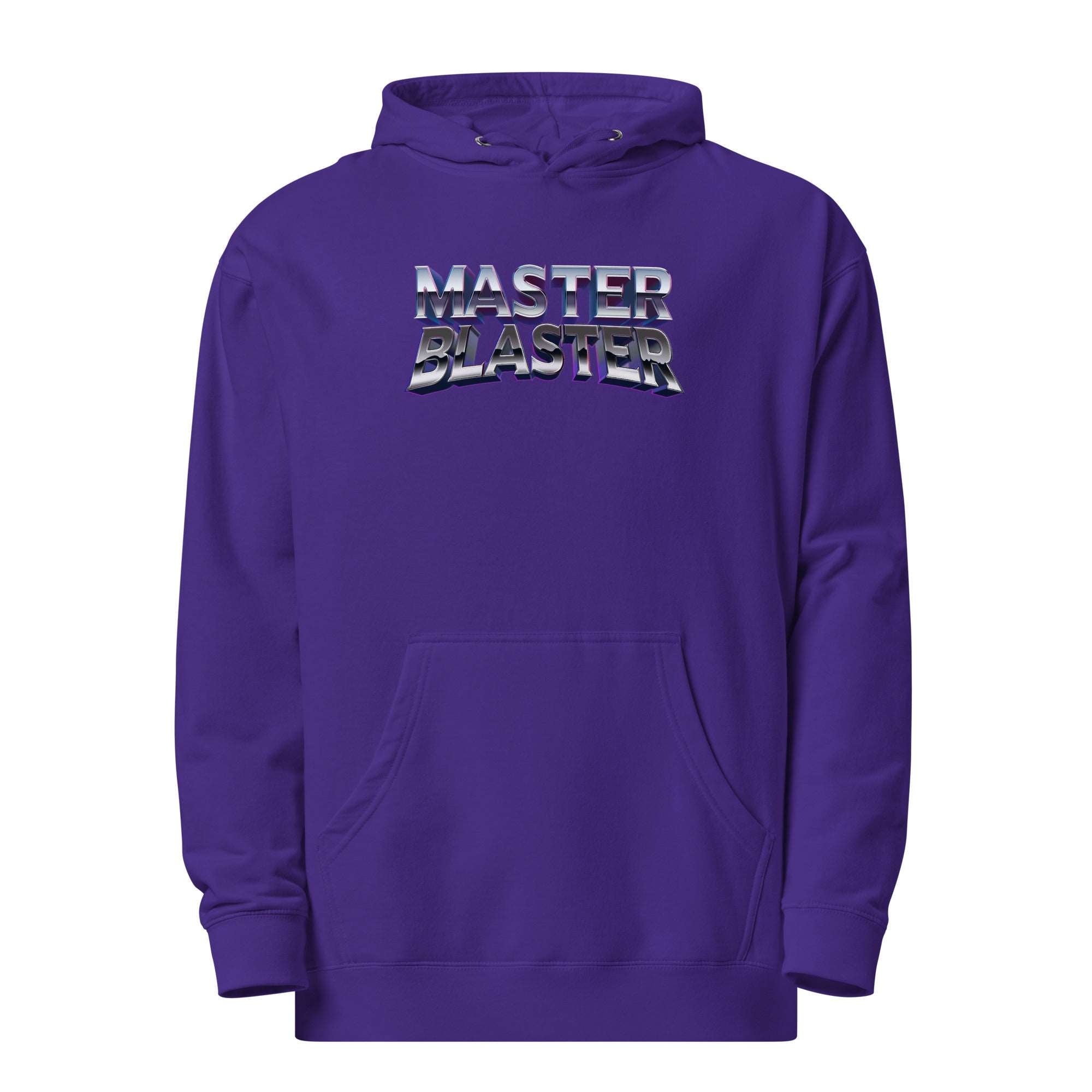 a purple hoodie that says master blaster