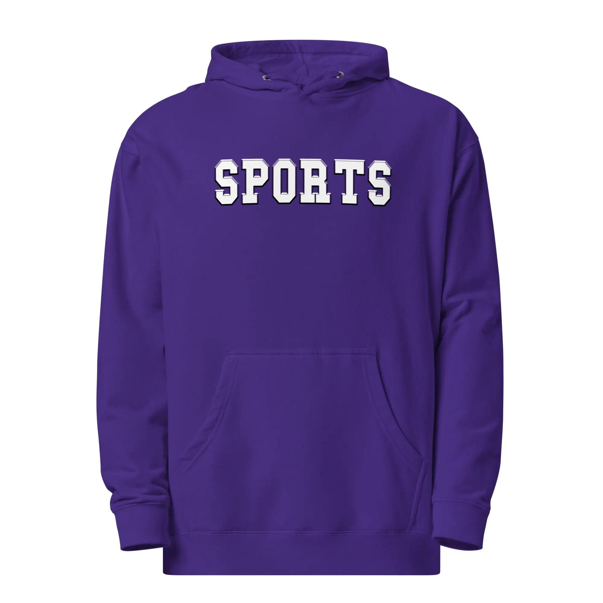 a purple hoodie with the words sports on it