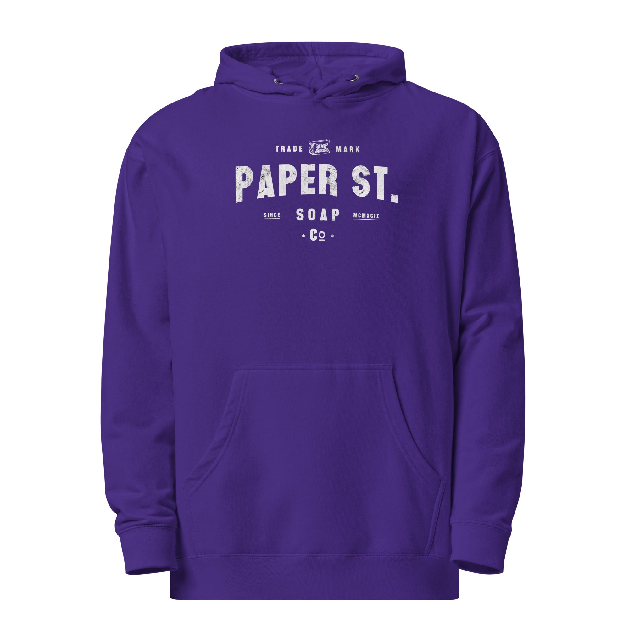 a purple hoodie with the words paper st on it
