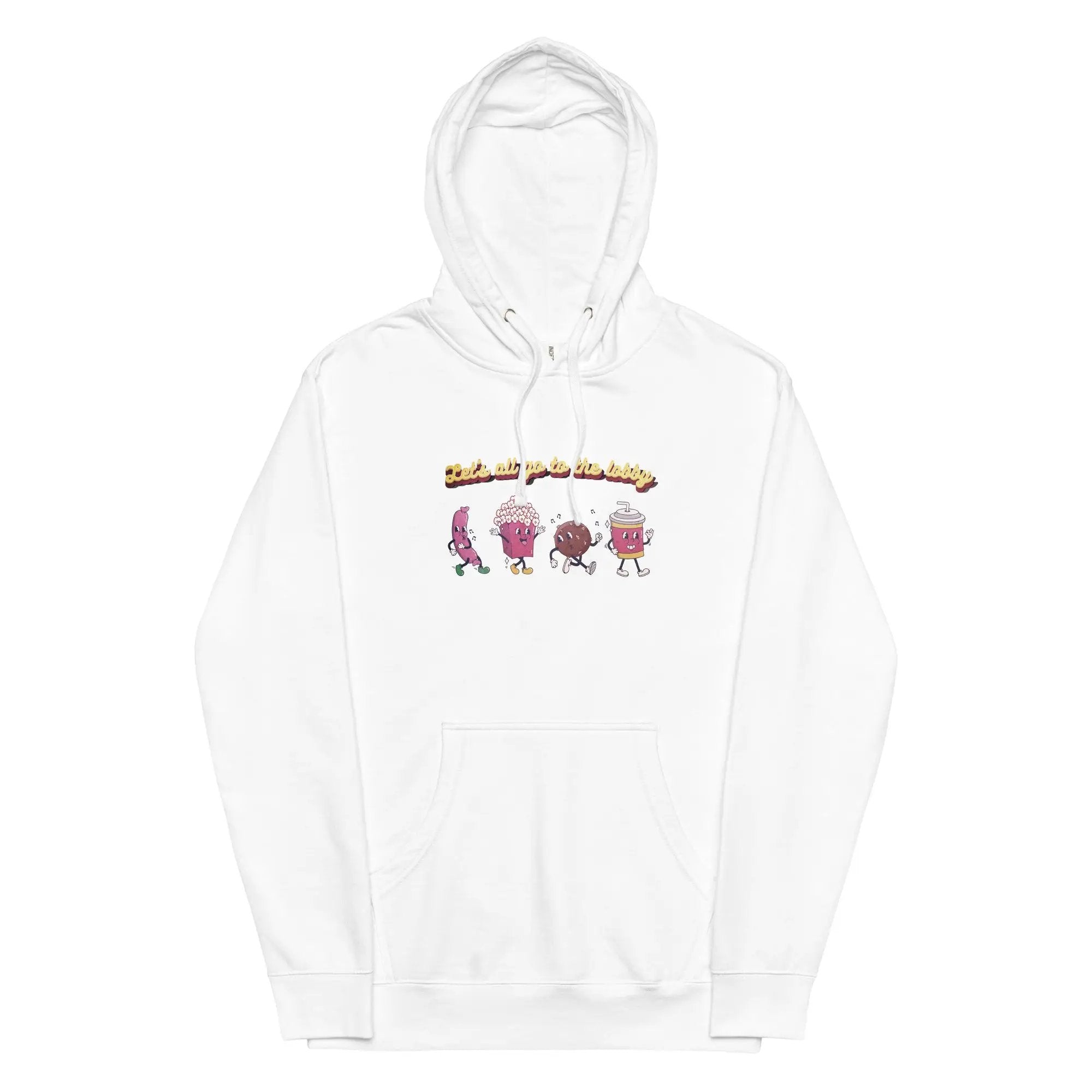 a white hoodie with a cartoon character on it