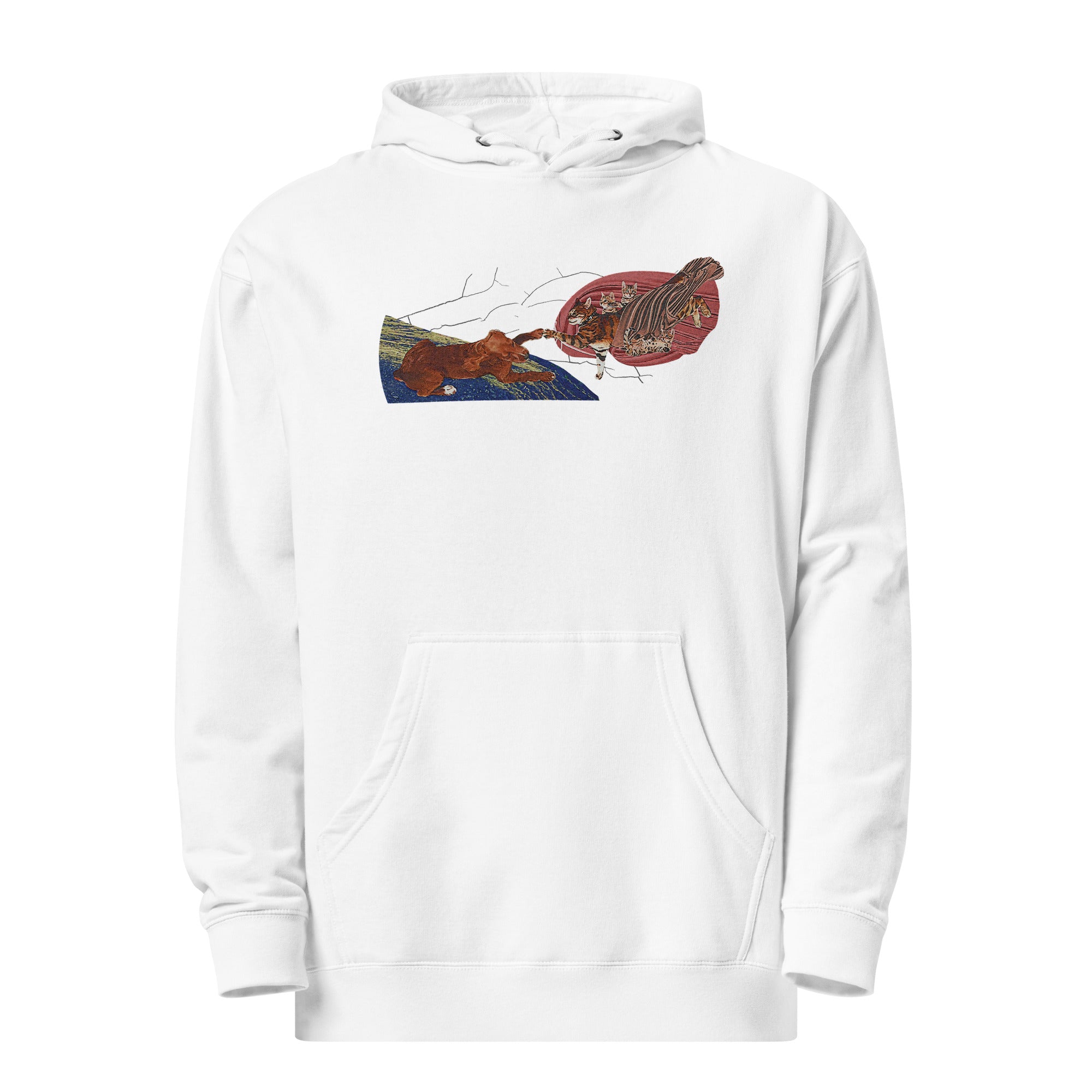 a white hoodie with a picture of a bird on it