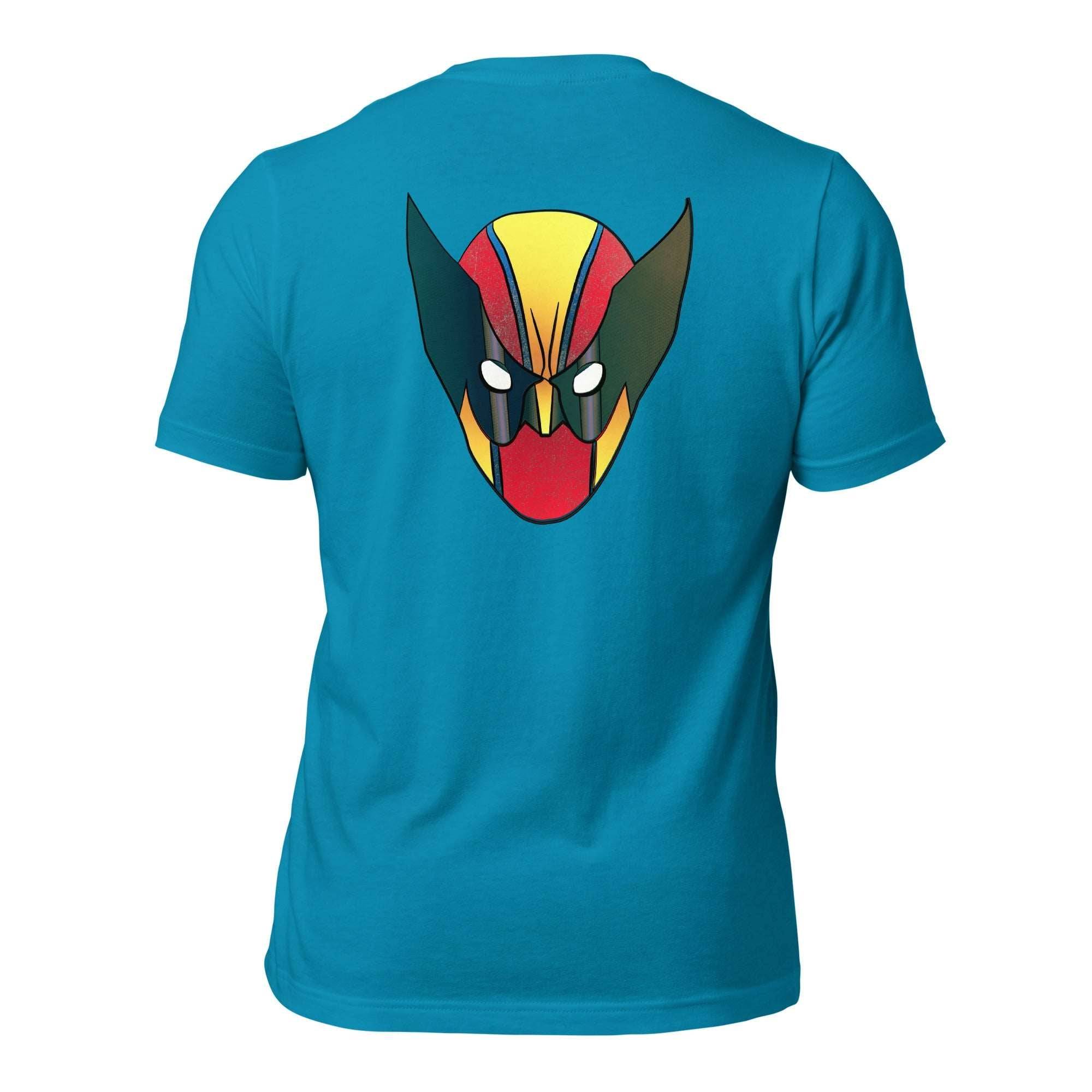 a blue t - shirt with an image of a demon's head
