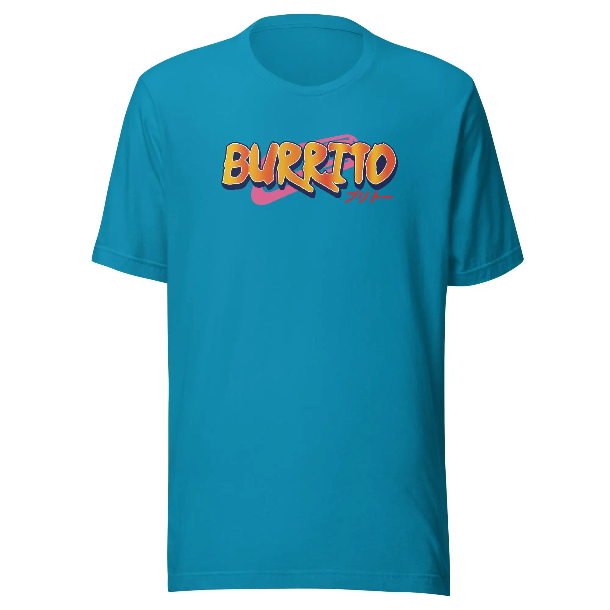 a blue t - shirt with the word burrito printed on it