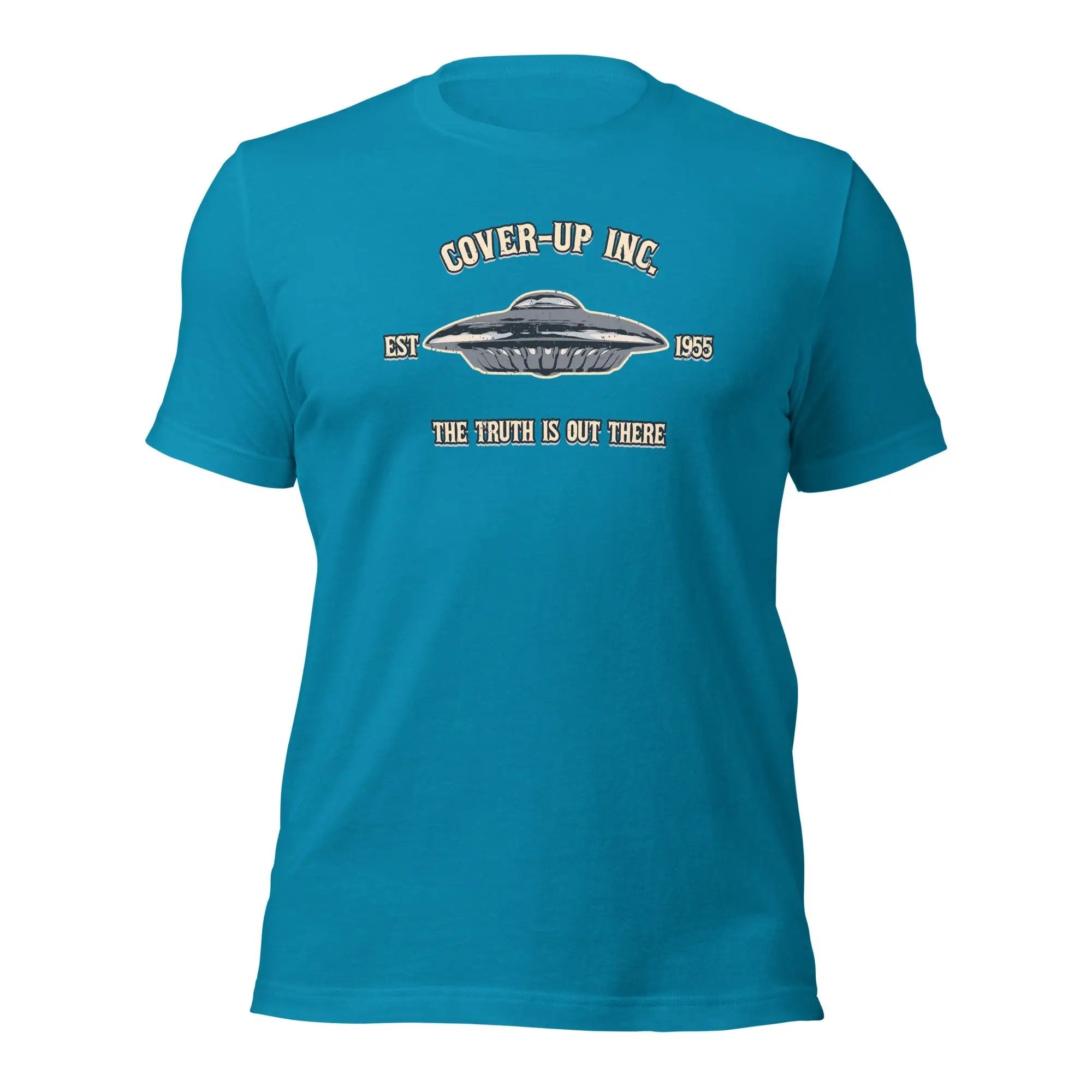 a blue t - shirt with the words cover up inc on it