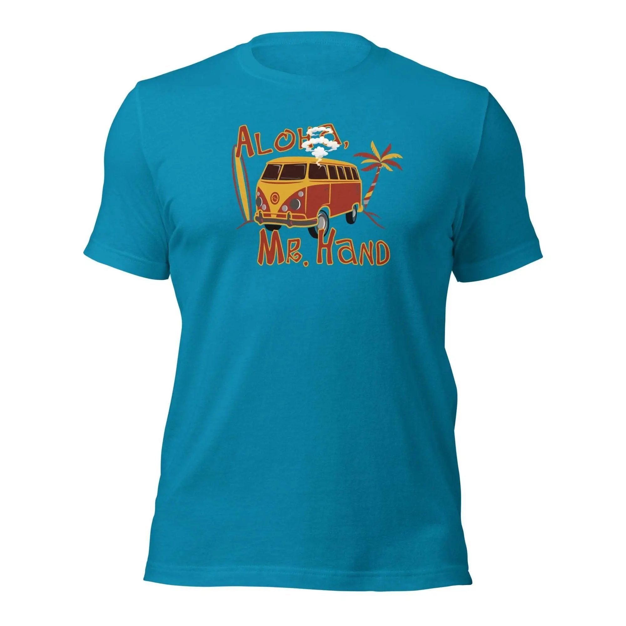 a blue shirt with a vw bus on it