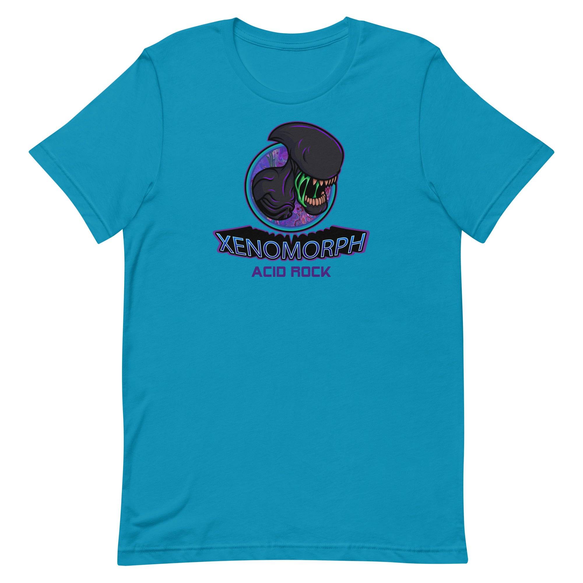 a blue t - shirt with the words xenomorph and an alien