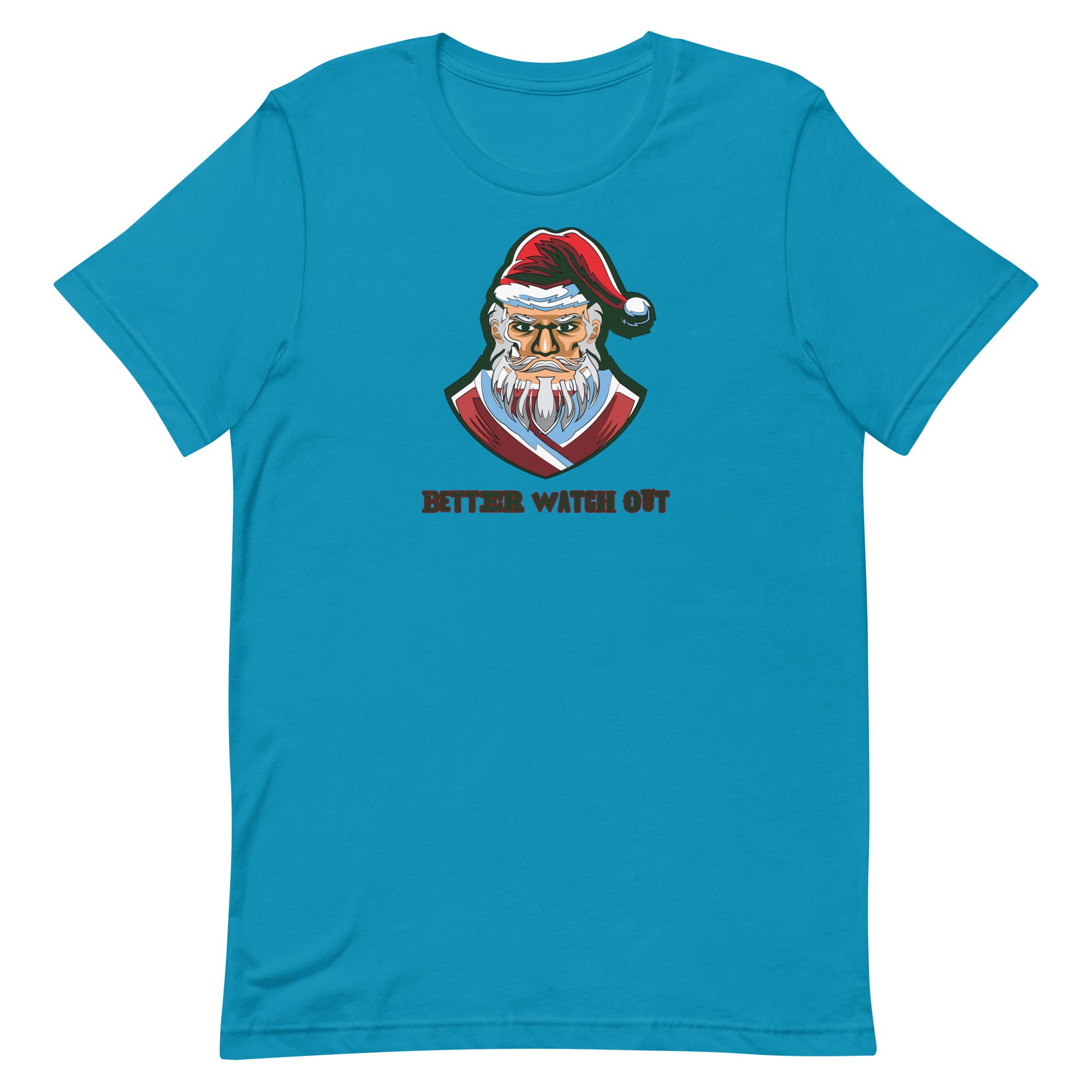 a blue t - shirt with a santa clause on it
