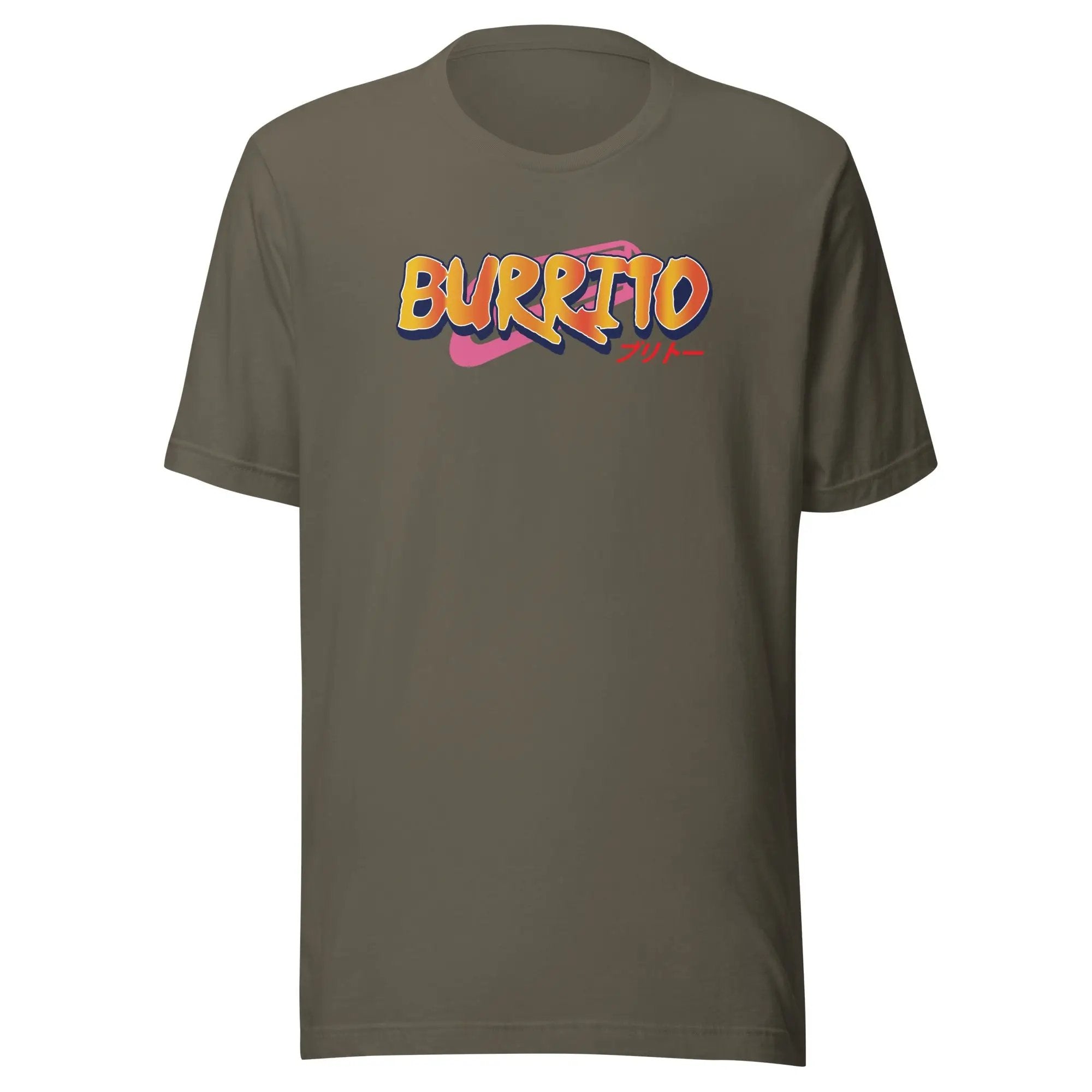 a t - shirt with the word burrito printed on it