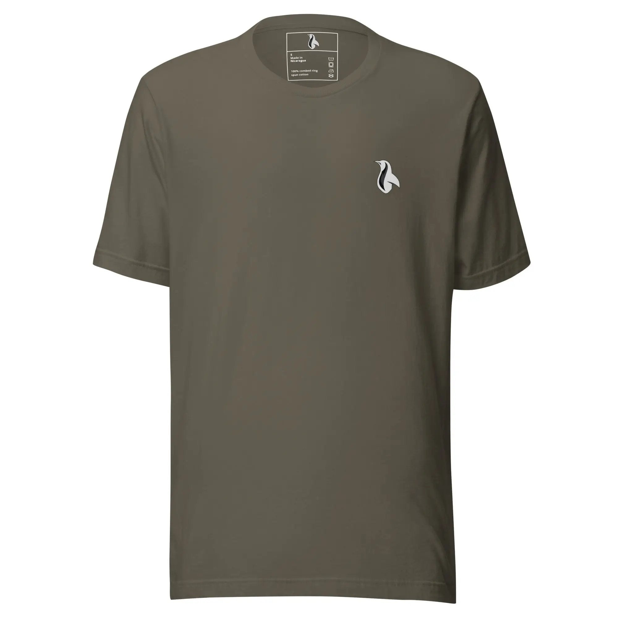 a grey t - shirt with a white bird on it