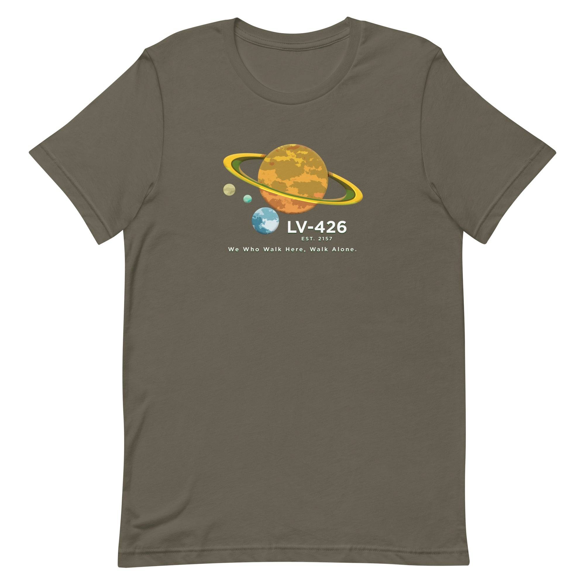 a brown t - shirt with the nasa logo on it