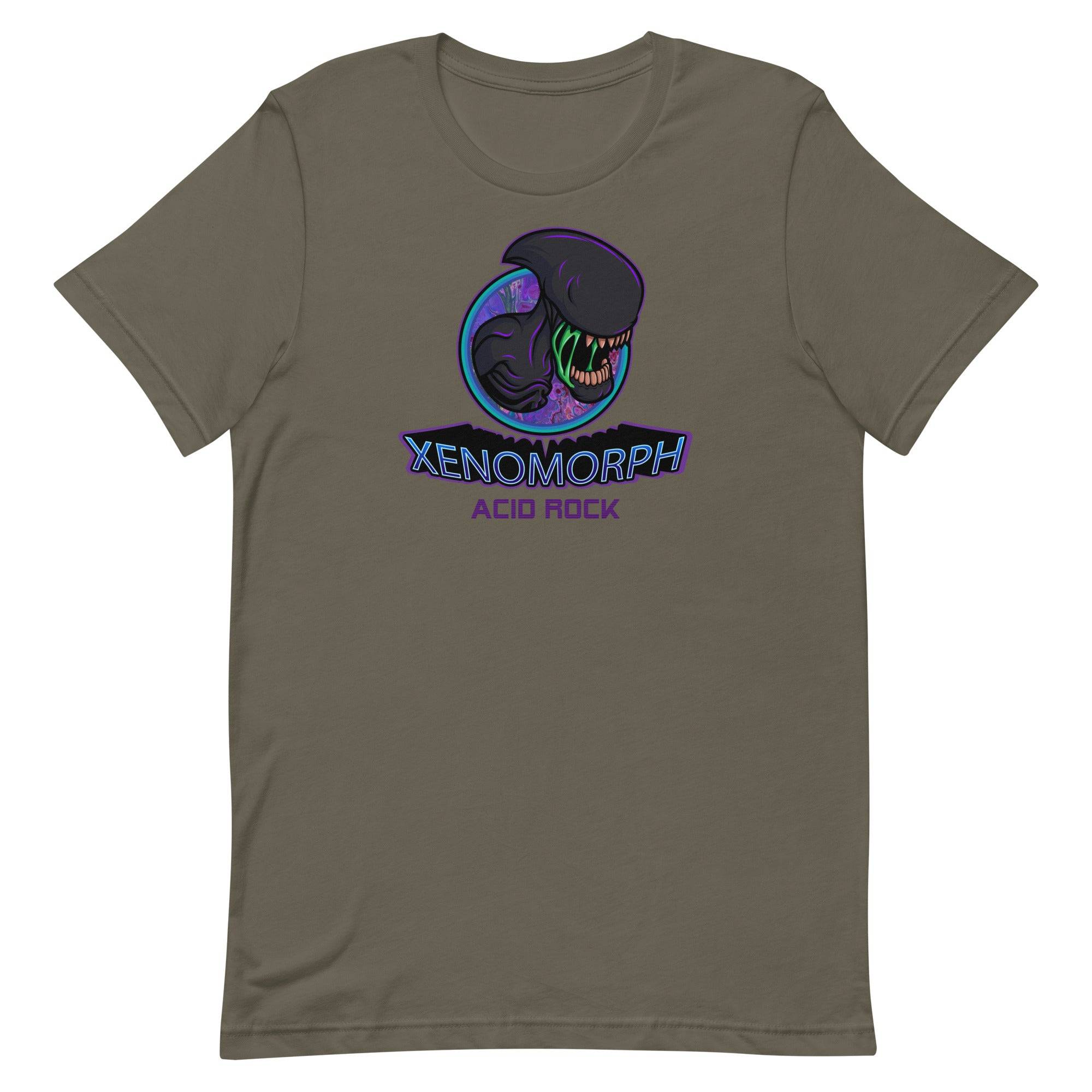 a t - shirt with the words xenomorph acid rock on it