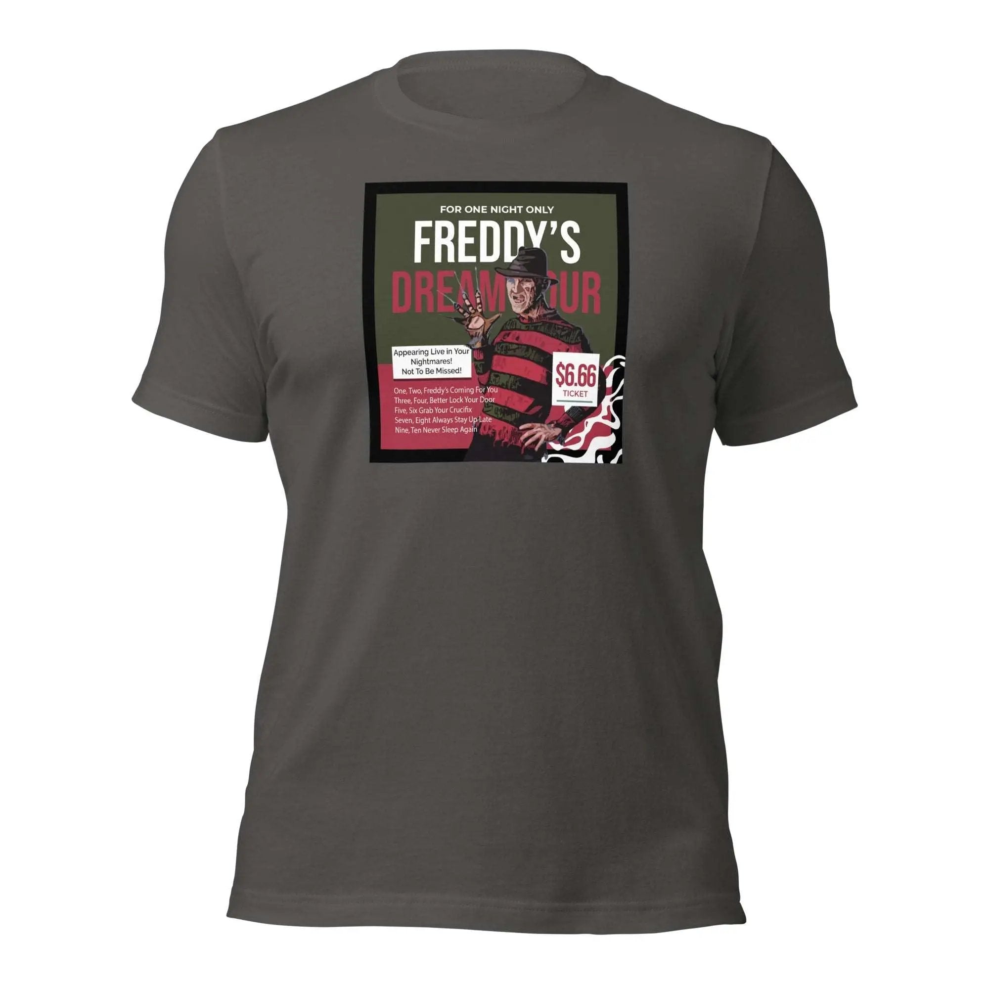 a grey t - shirt with a picture of a man on it