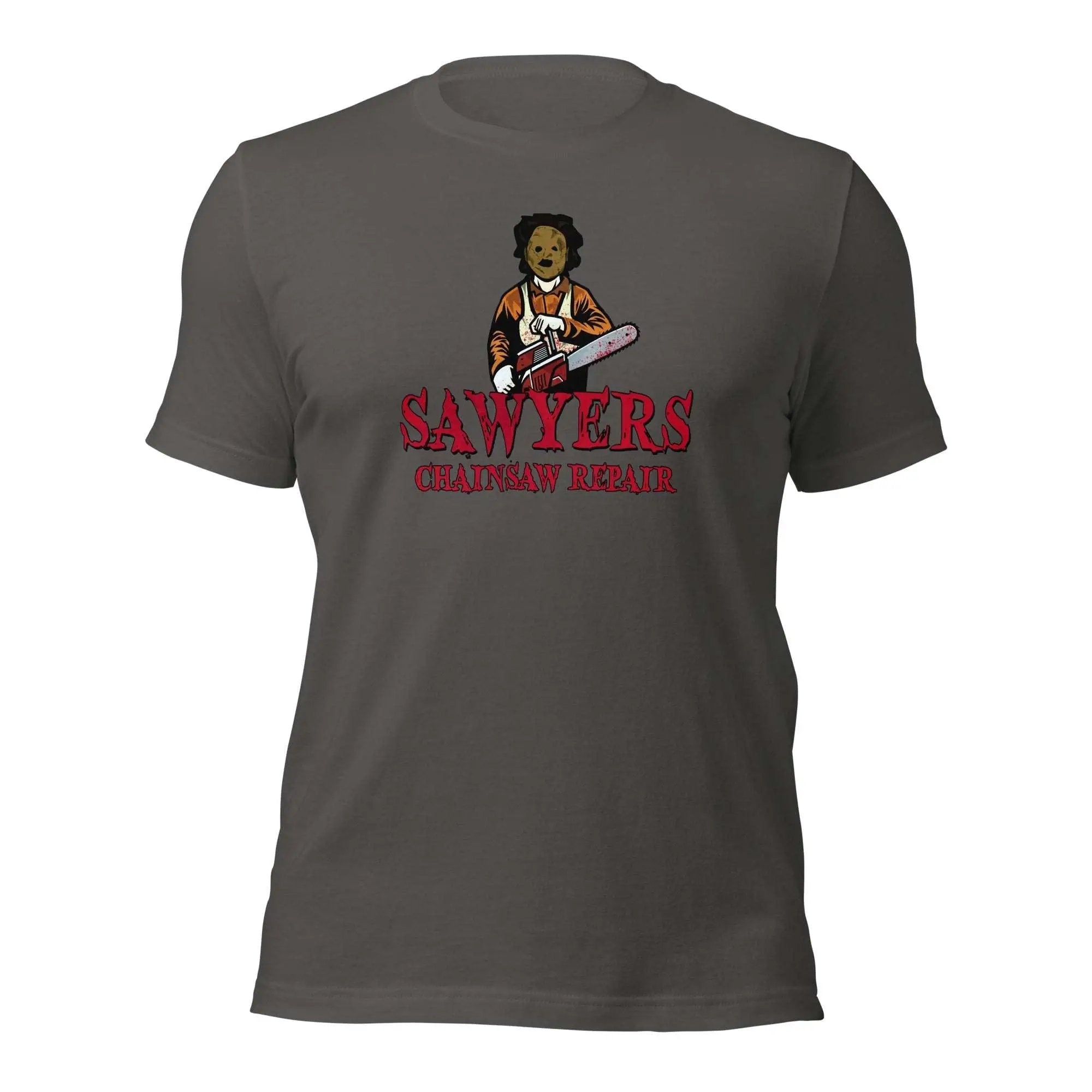 a gray t - shirt with a picture of a man holding a baseball bat