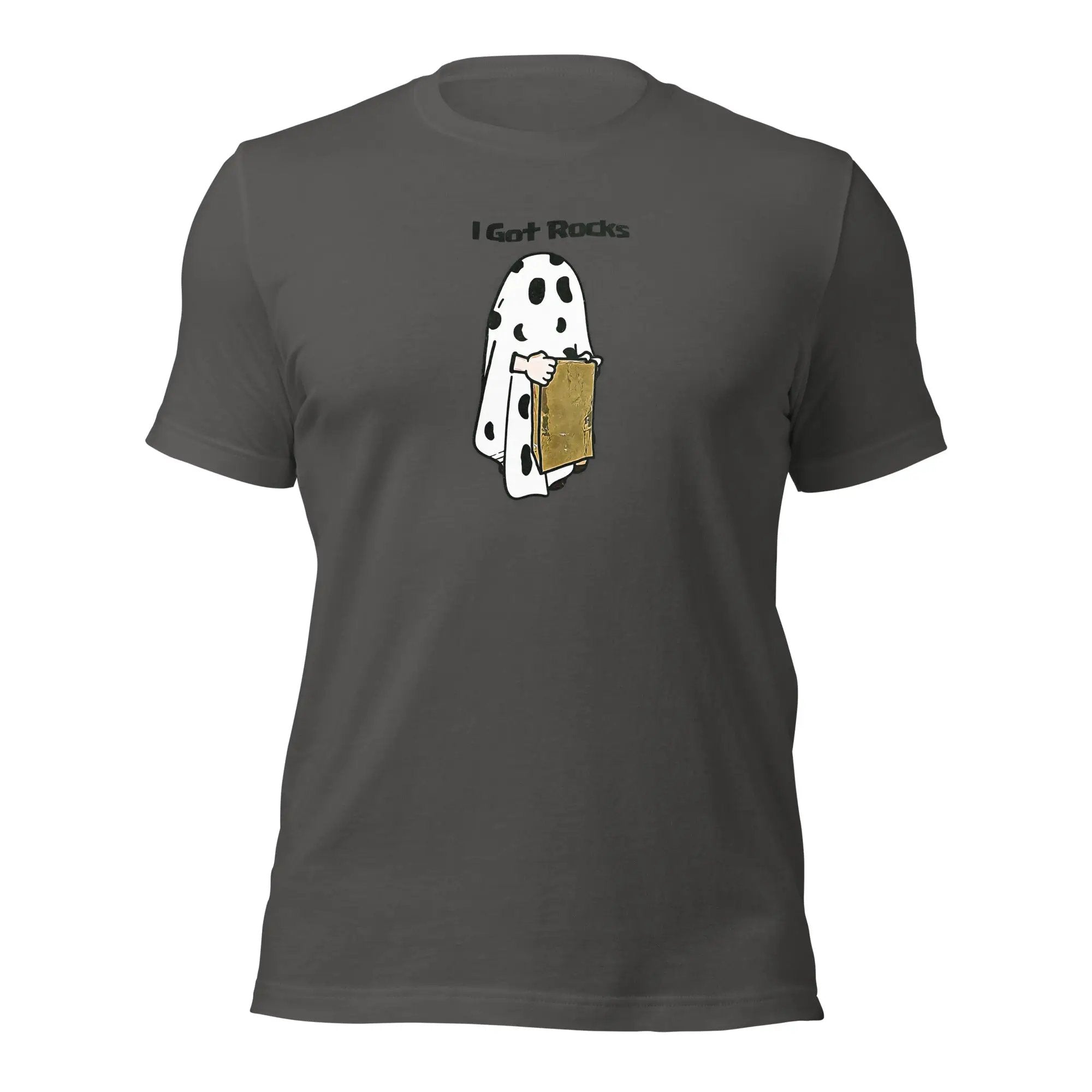 a t - shirt with a picture of a ghost holding a book