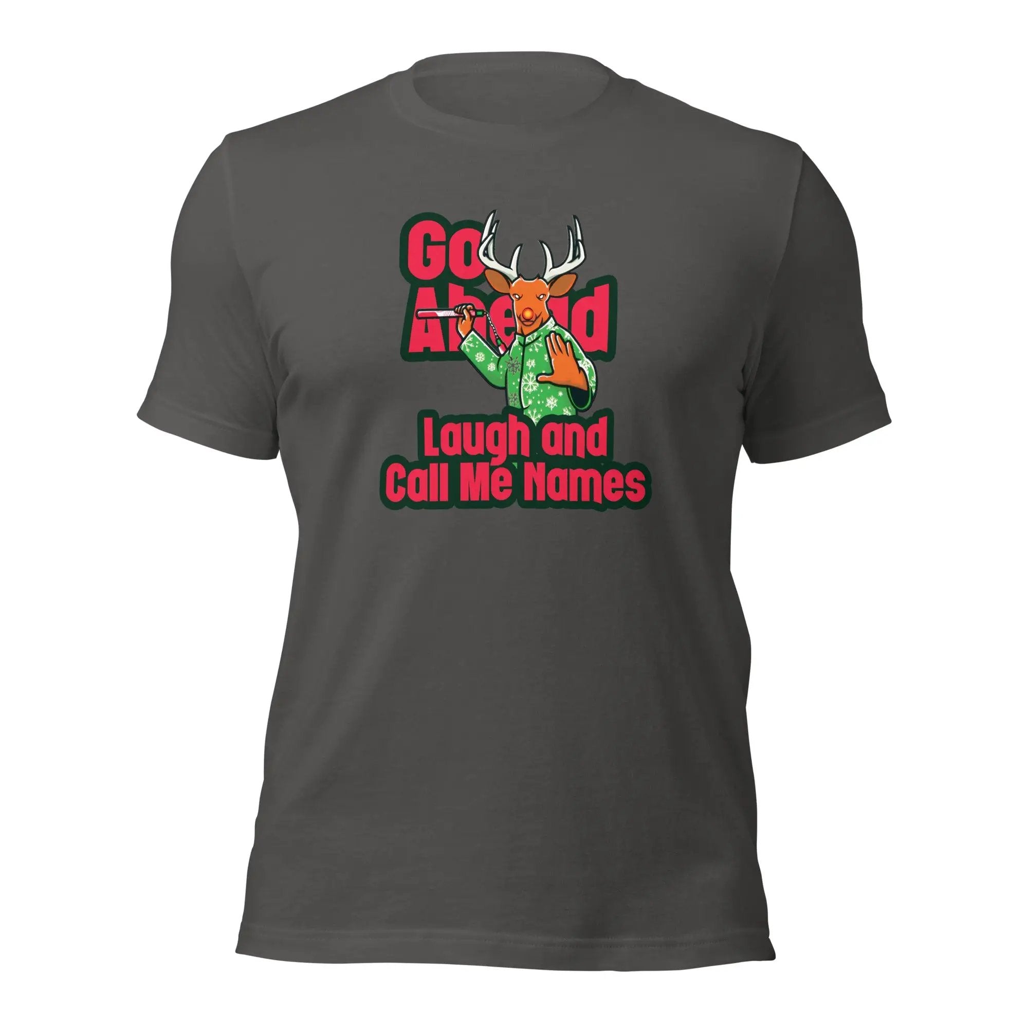 a gray t - shirt with a deer and slogan