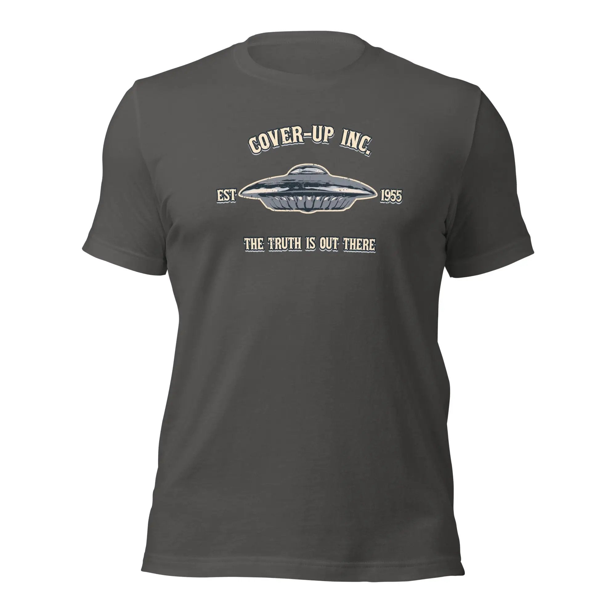a gray t - shirt with the words cover up inc on it