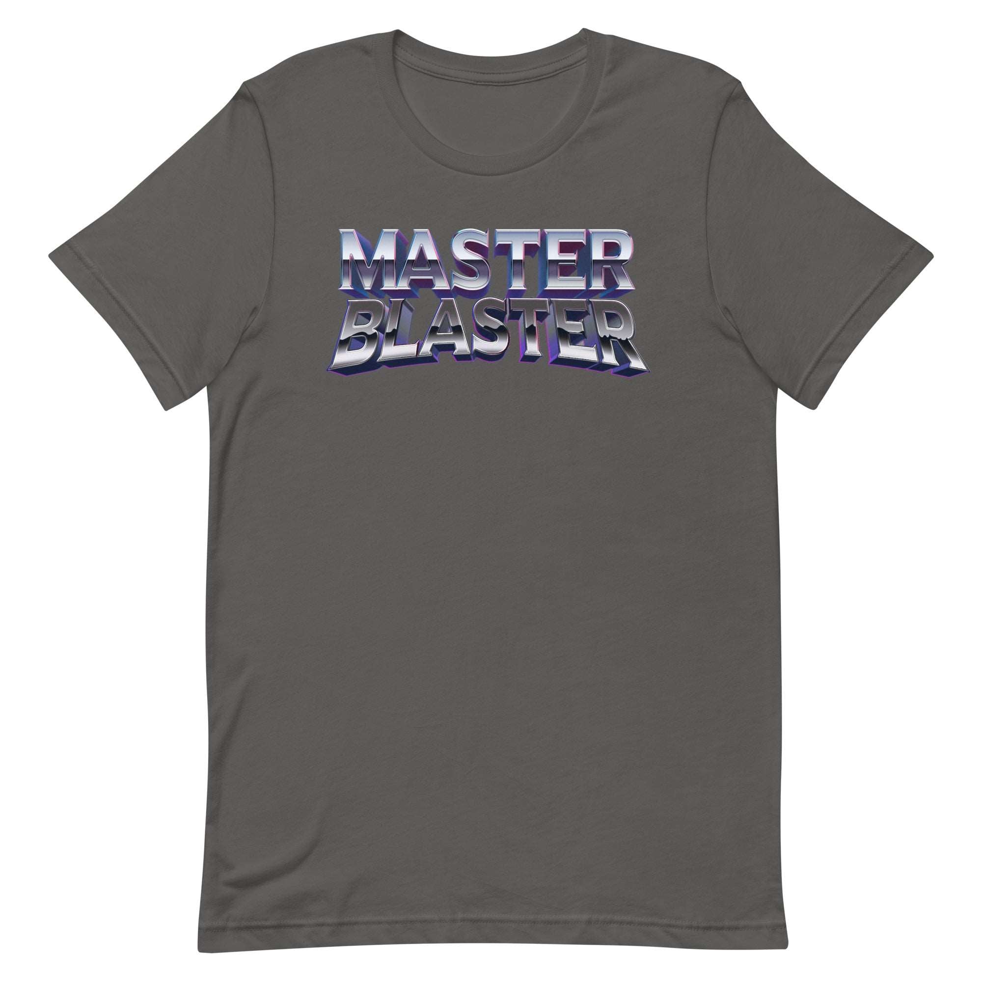 a grey t - shirt with the words master blaster printed on it