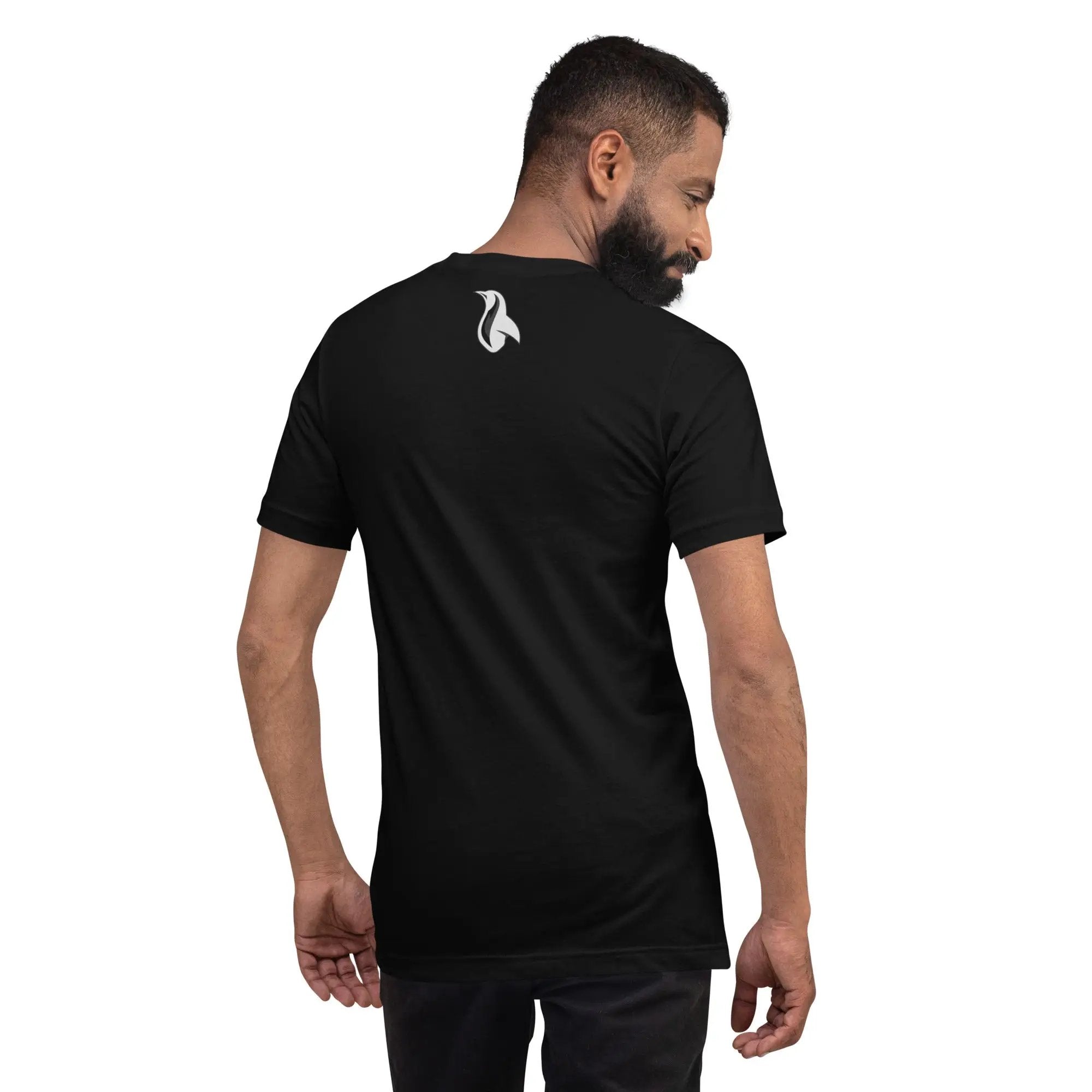 a man with a beard wearing a black t - shirt
