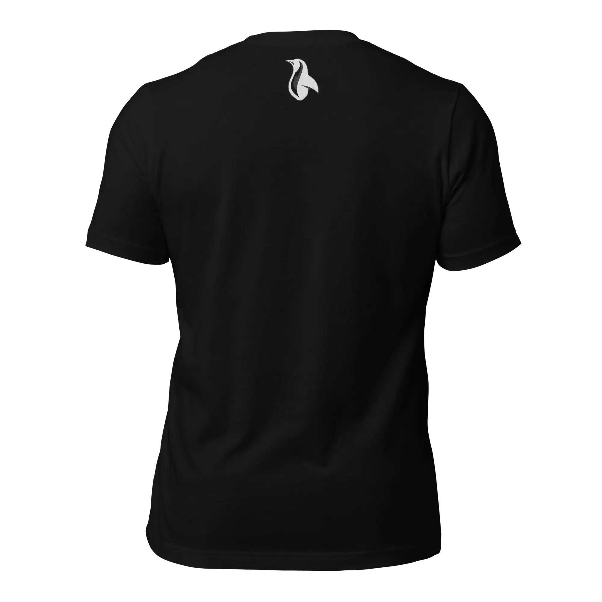 a black shirt with a white logo on the back