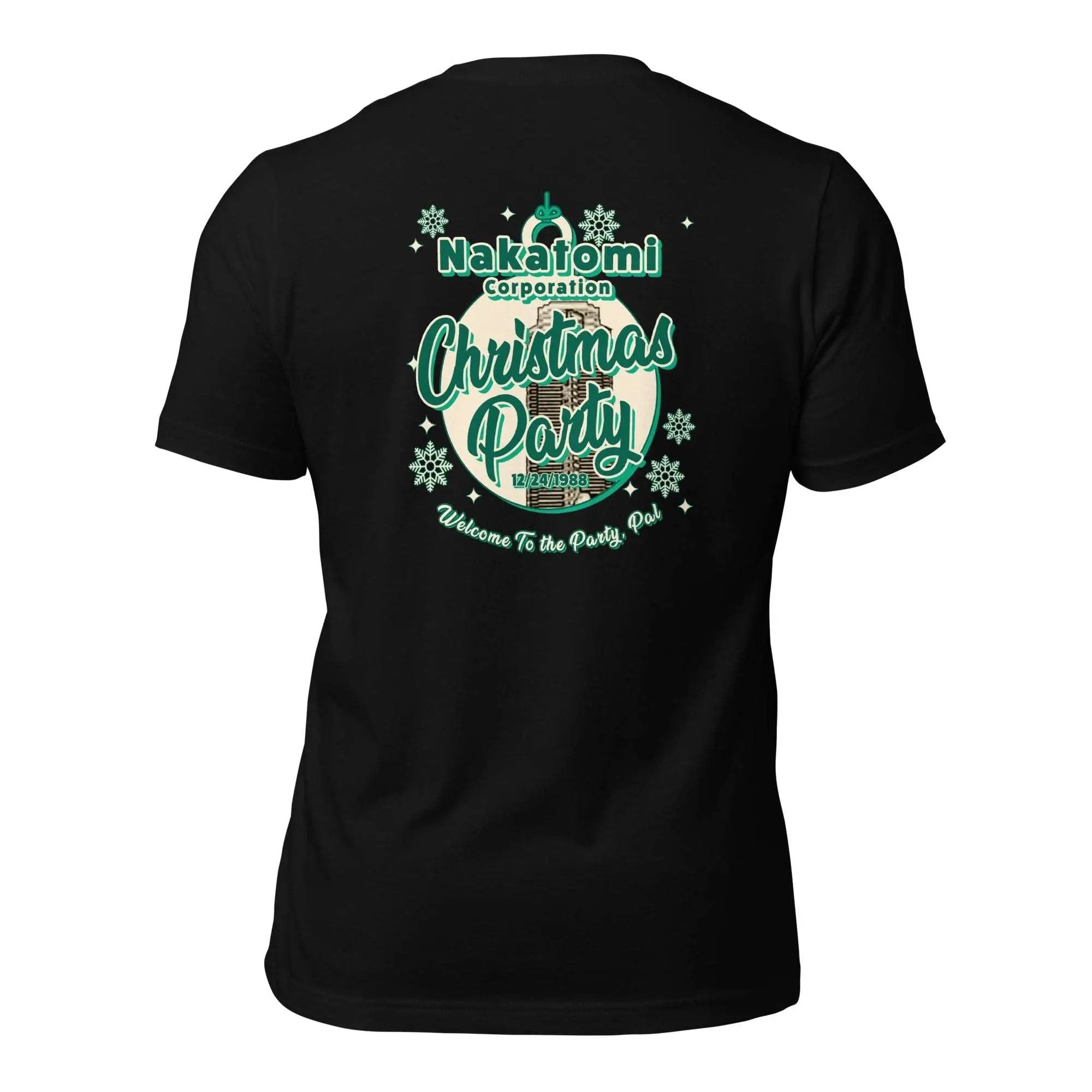 a black t - shirt with the words christmas party on it