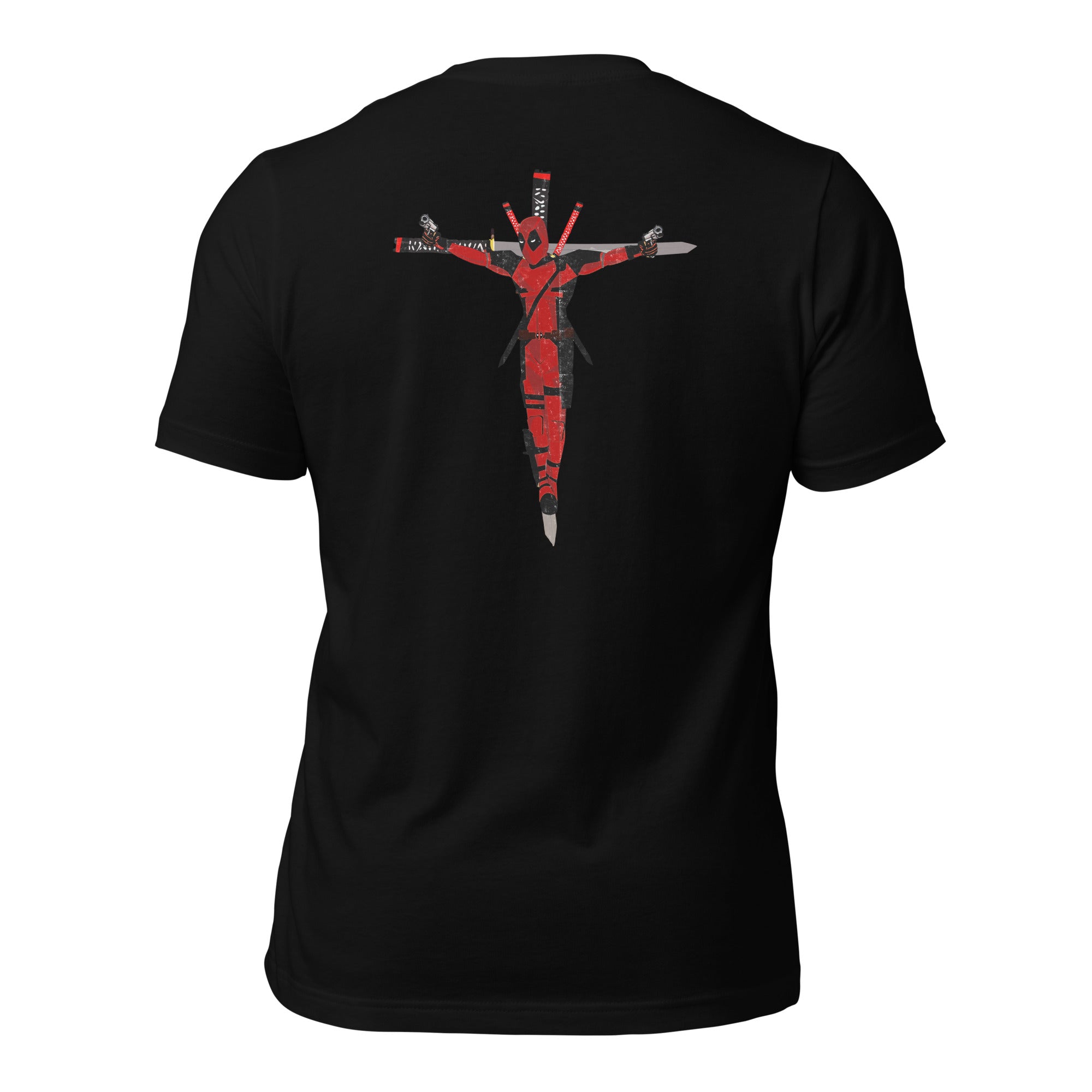 a black shirt with a red jesus on it